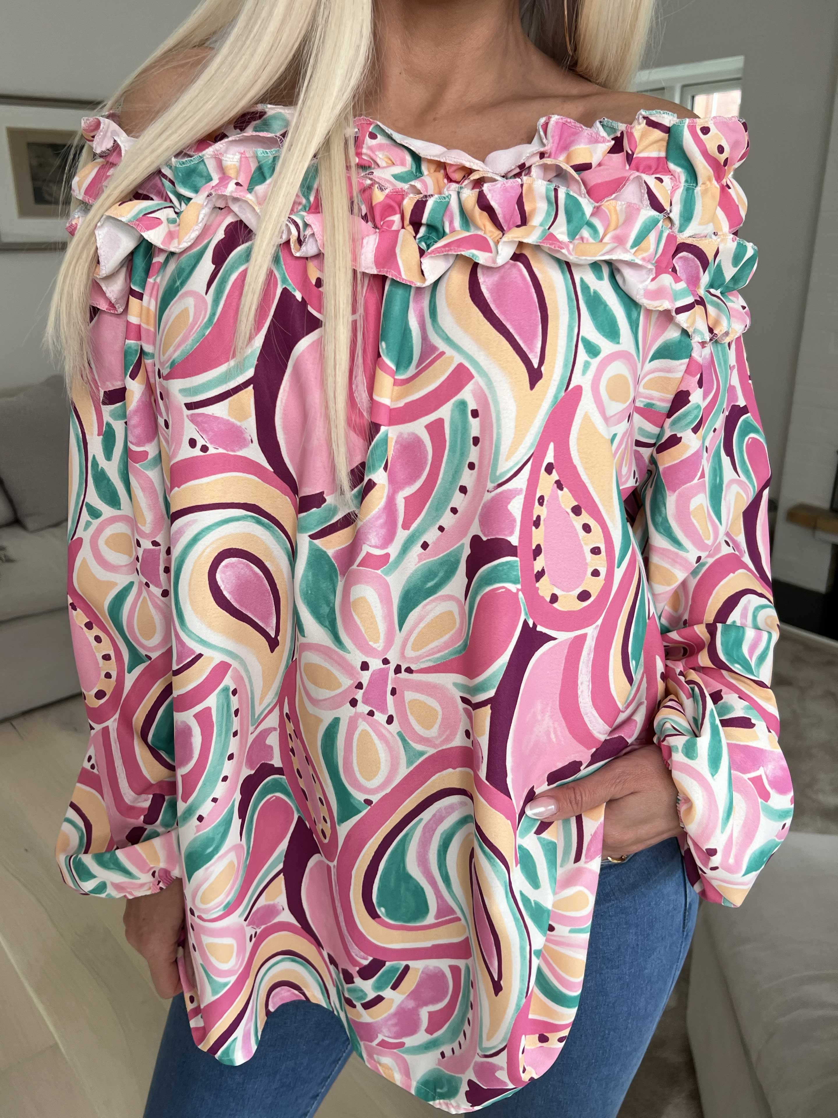 Chili Pattern - Långärmad mönstrad tunika med volanger