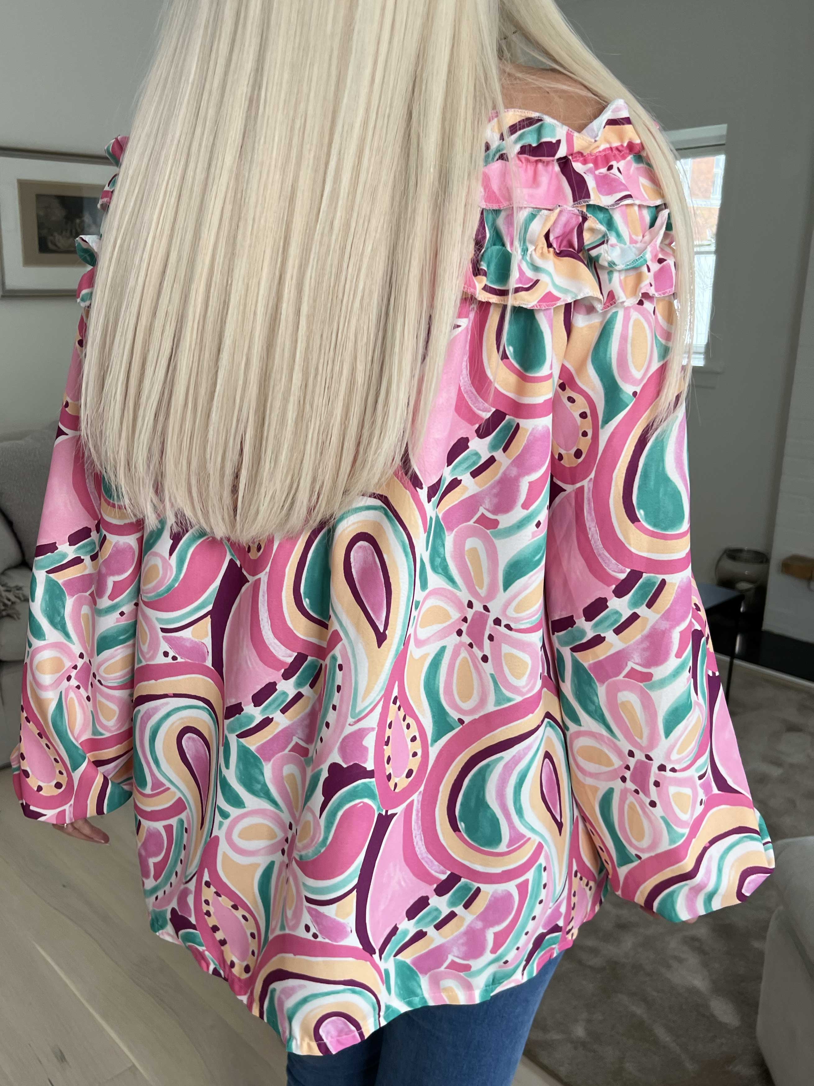 Chili Pattern - Långärmad mönstrad tunika med volanger