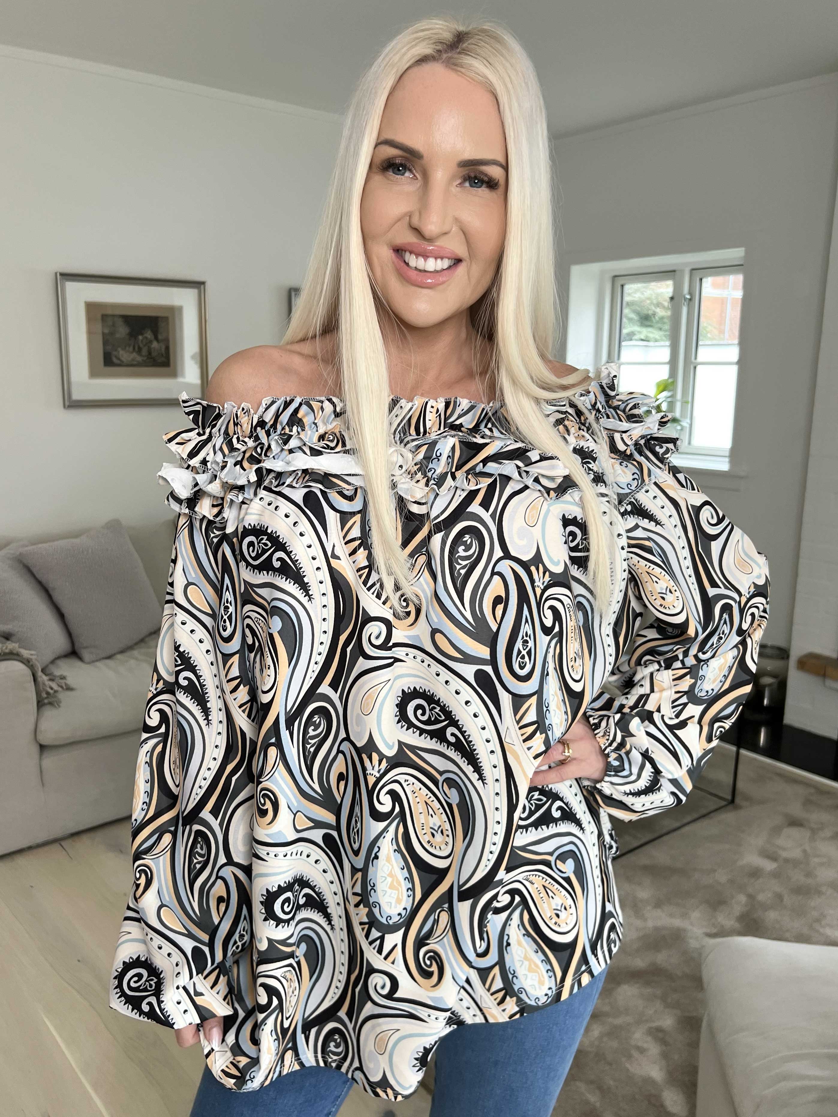 Chili Pattern - Långärmad mönstrad tunika med volanger