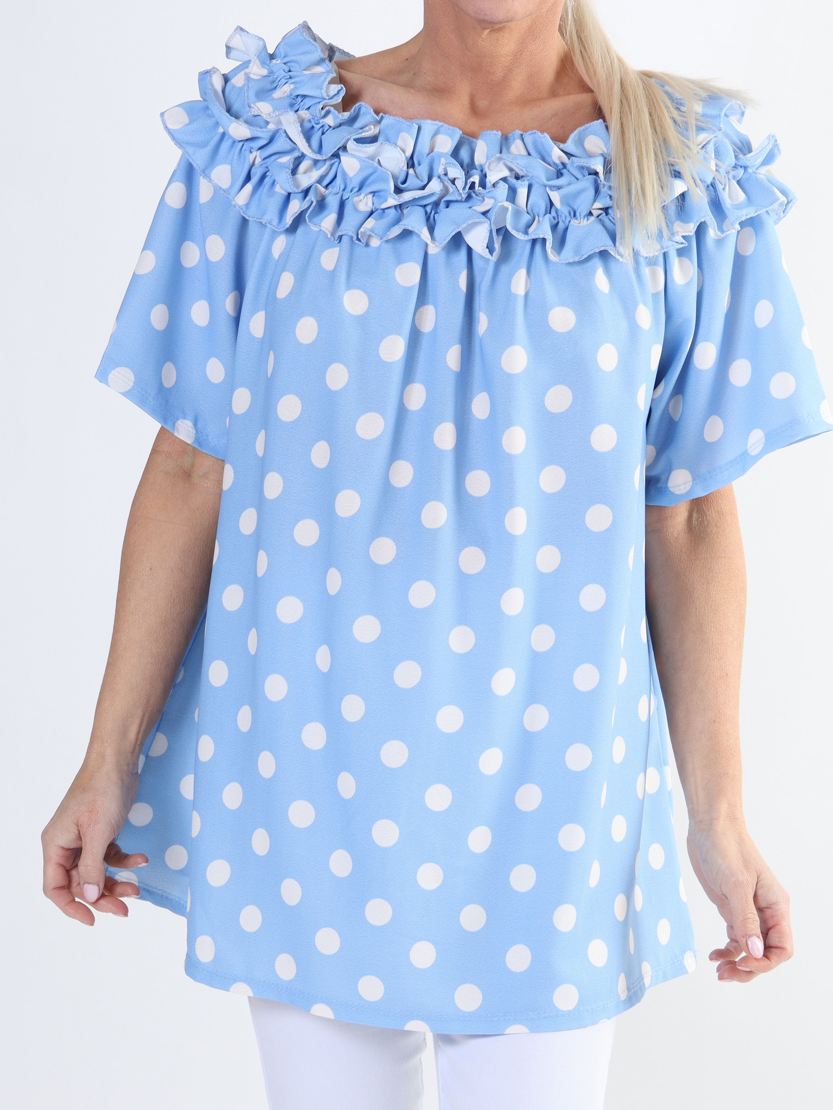 Chili Sleeveless Dot - Tunika med prickar och volanger i plus size