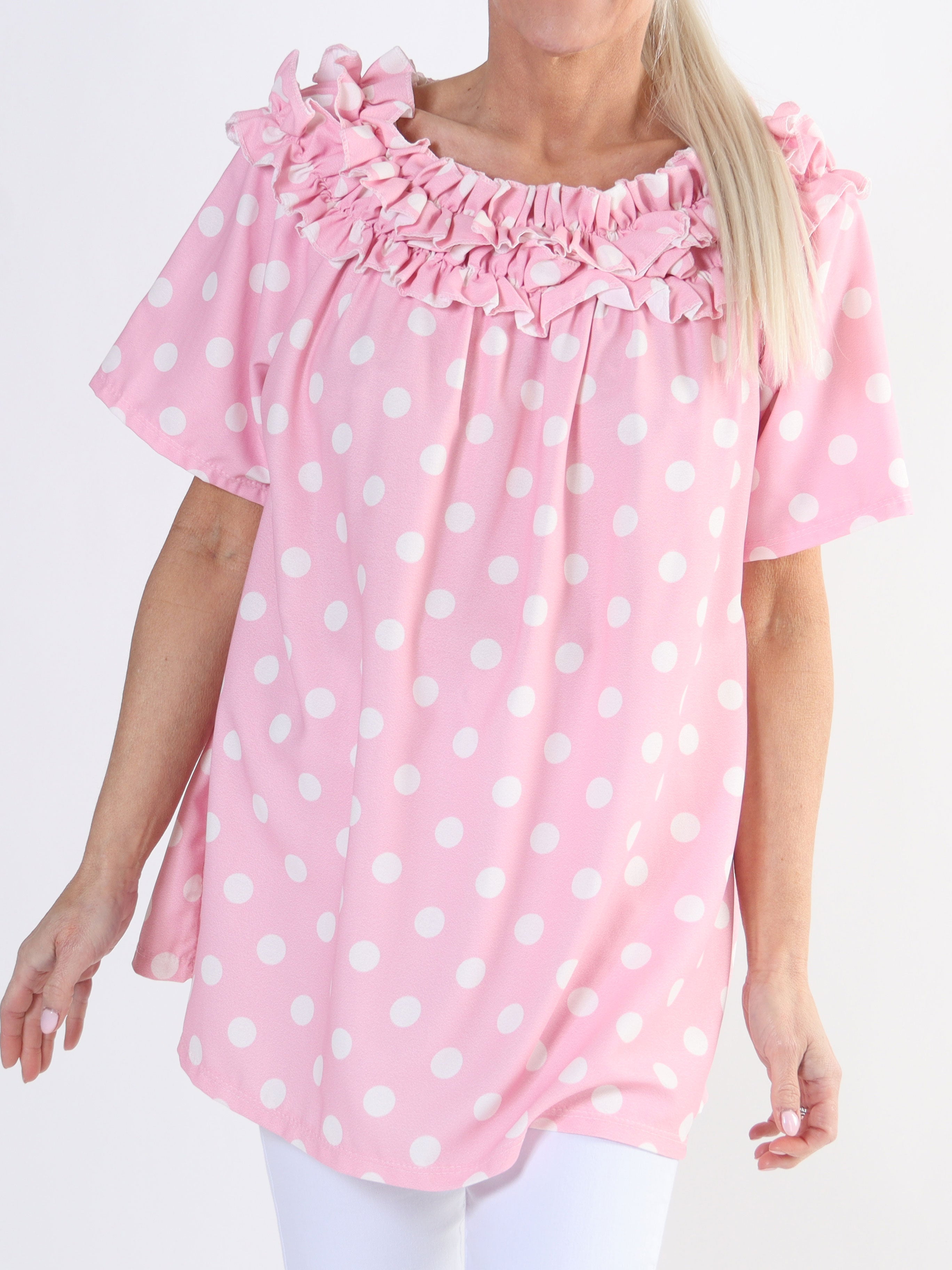 Chili Sleeveless Dot - Tunika med prickar och volanger i plus size