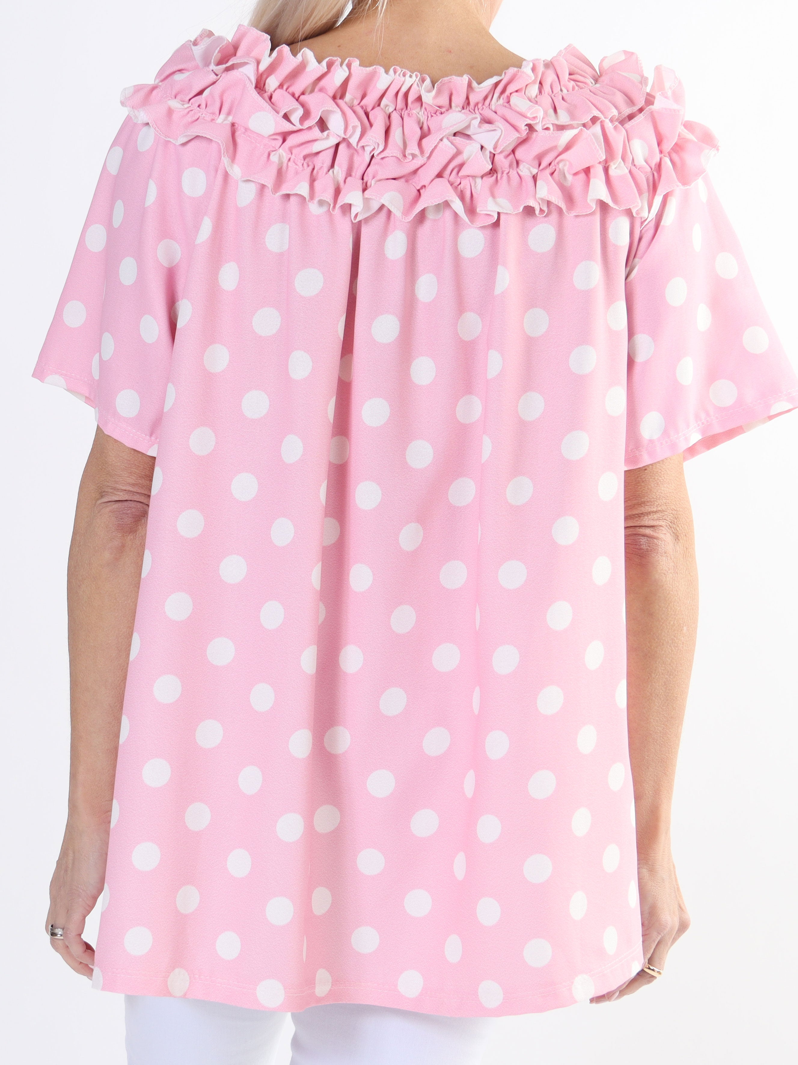 Chili Sleeveless Dot - Tunika med prickar och volanger i plus size