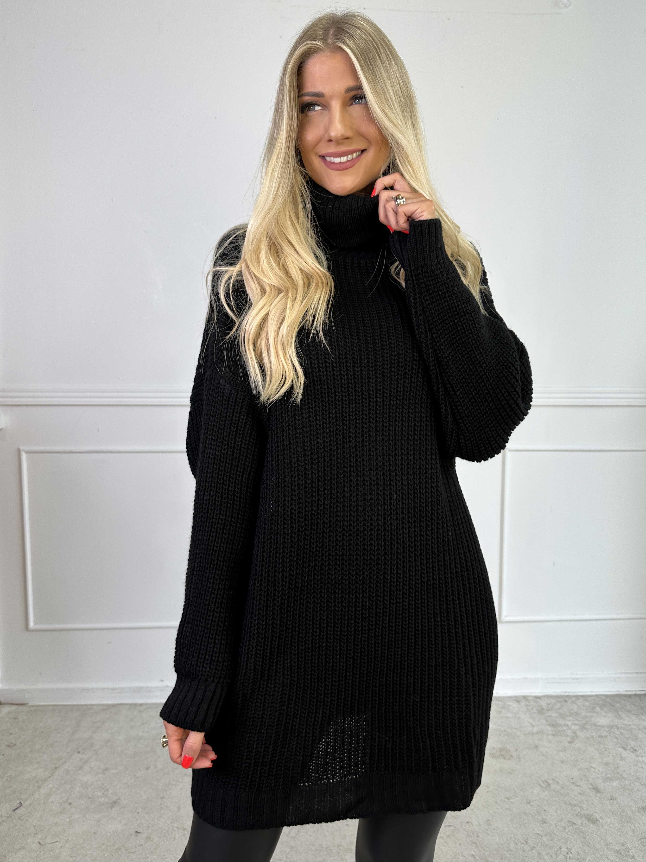 Cindy - Enfärgad mysig stickad tröja med polokrage