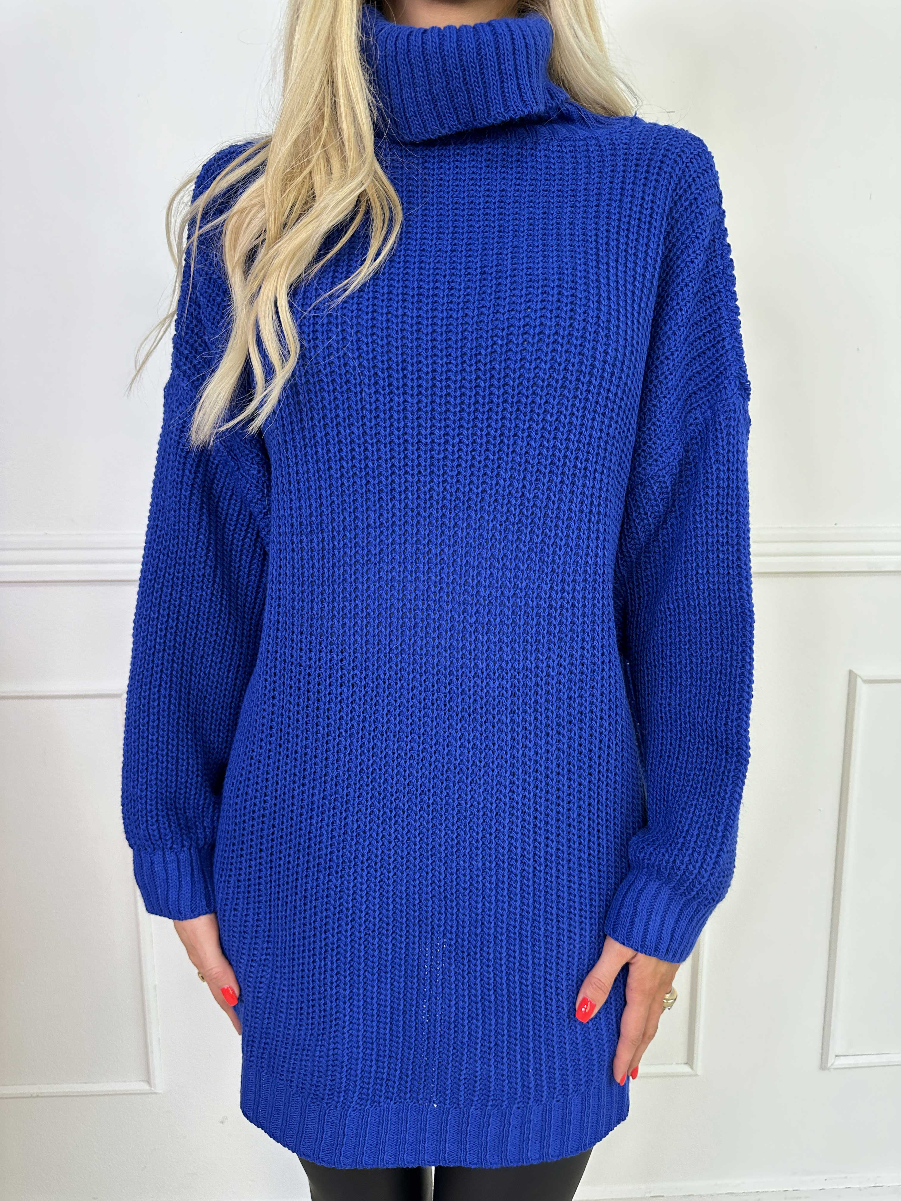 Cindy - Enfärgad mysig stickad tröja med polokrage