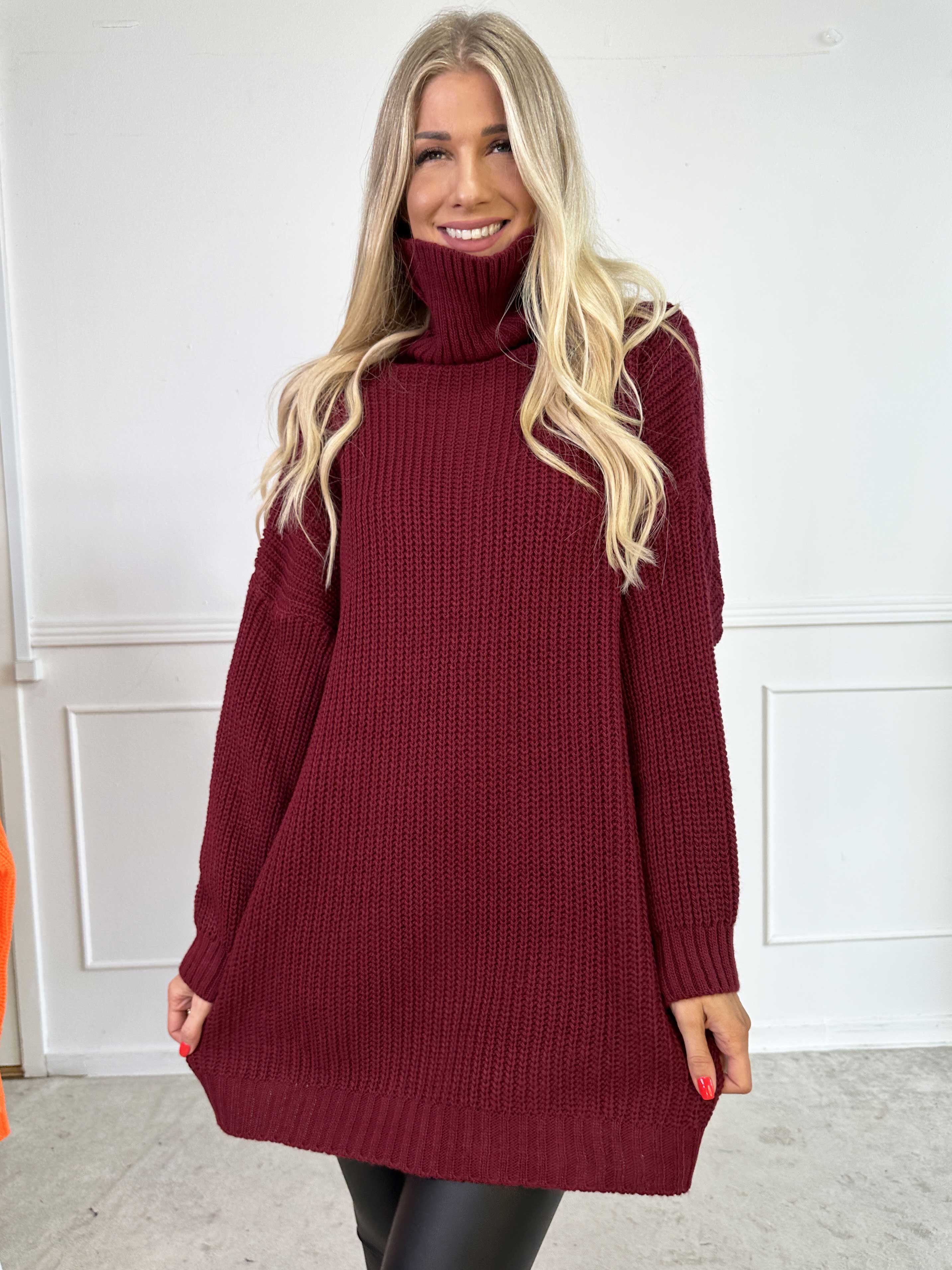 Cindy - Enfärgad mysig stickad tröja med polokrage