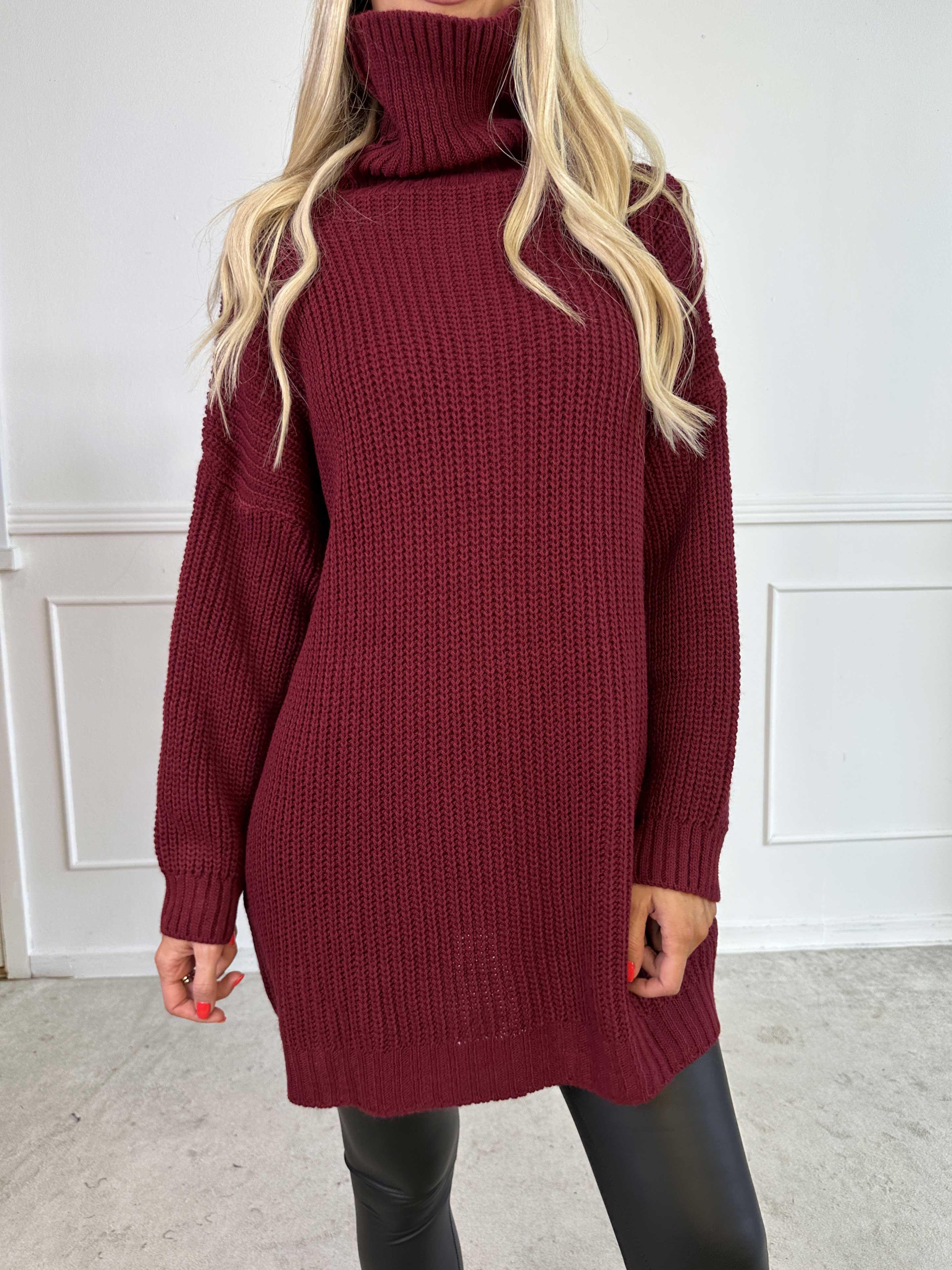 Cindy - Enfärgad mysig stickad tröja med polokrage