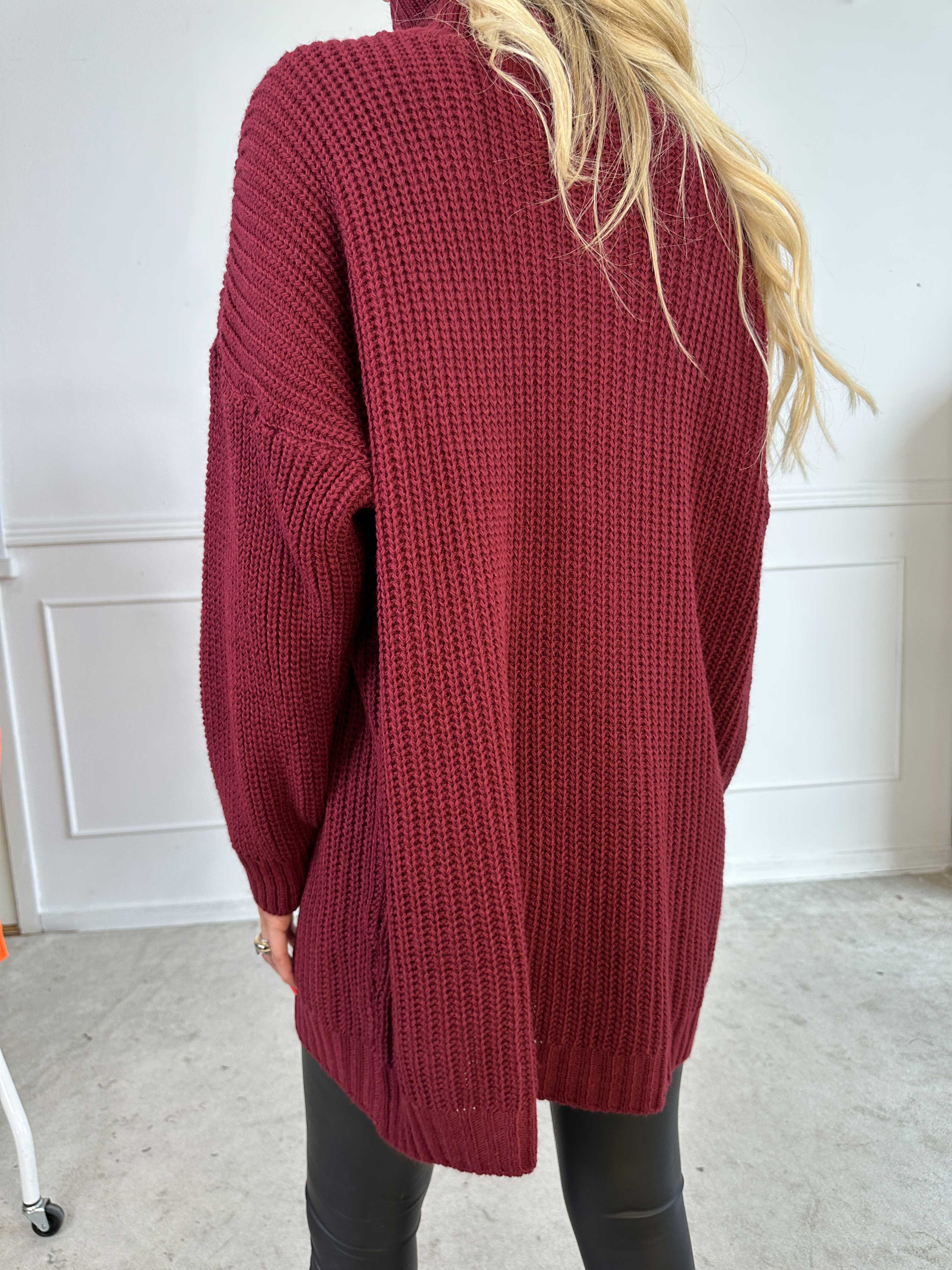 Cindy - Enfärgad mysig stickad tröja med polokrage