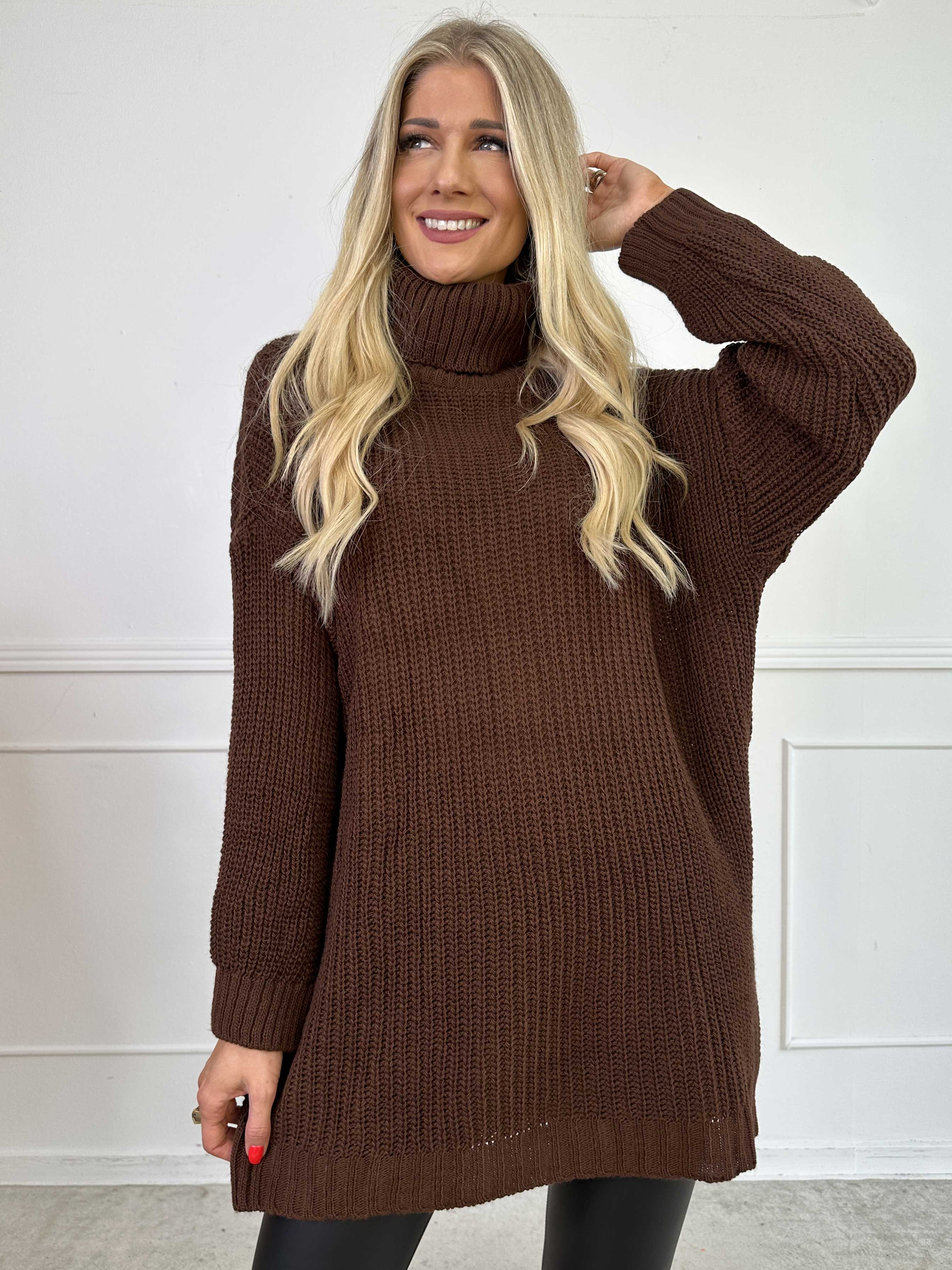 Cindy - Enfärgad mysig stickad tröja med polokrage