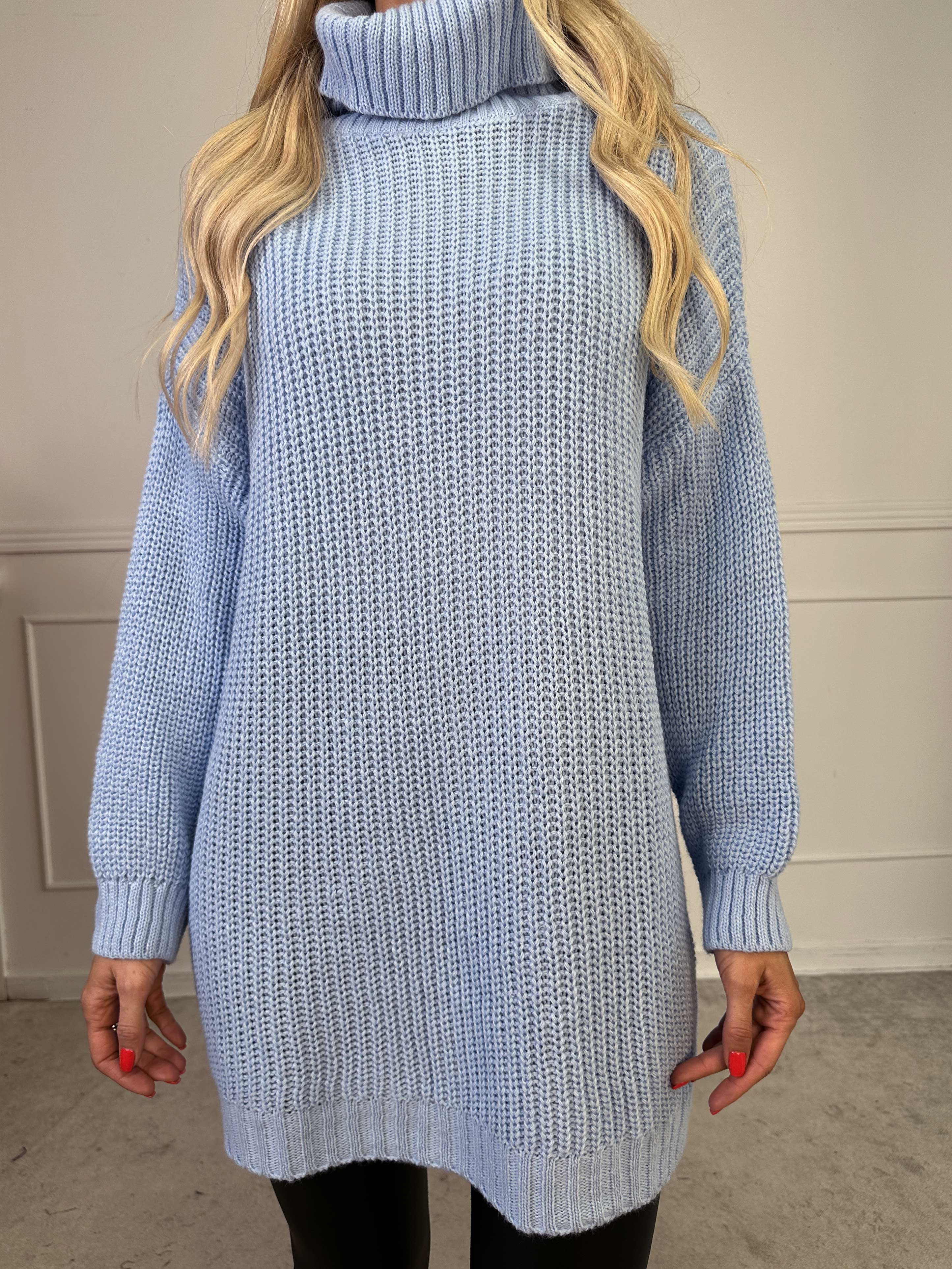 Cindy - Enfärgad mysig stickad tröja med polokrage