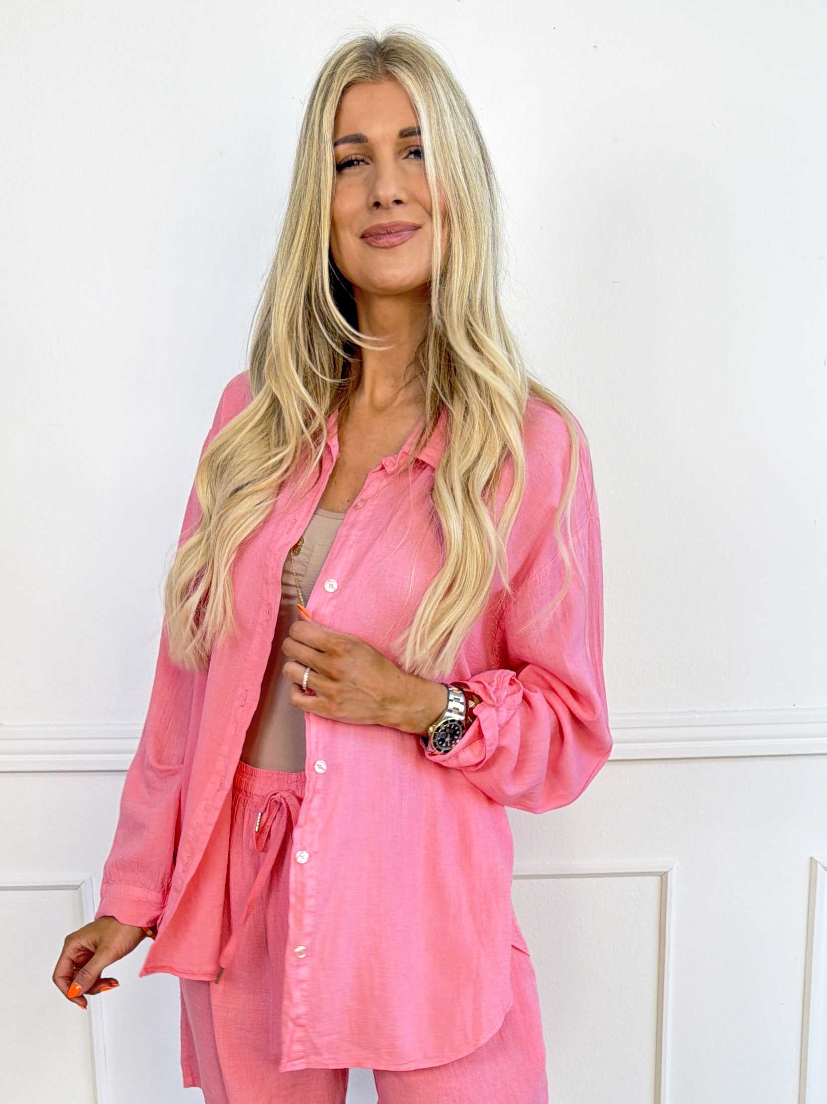 Clara Shirt - Enfärgad plus size skjorta i viskos och linne