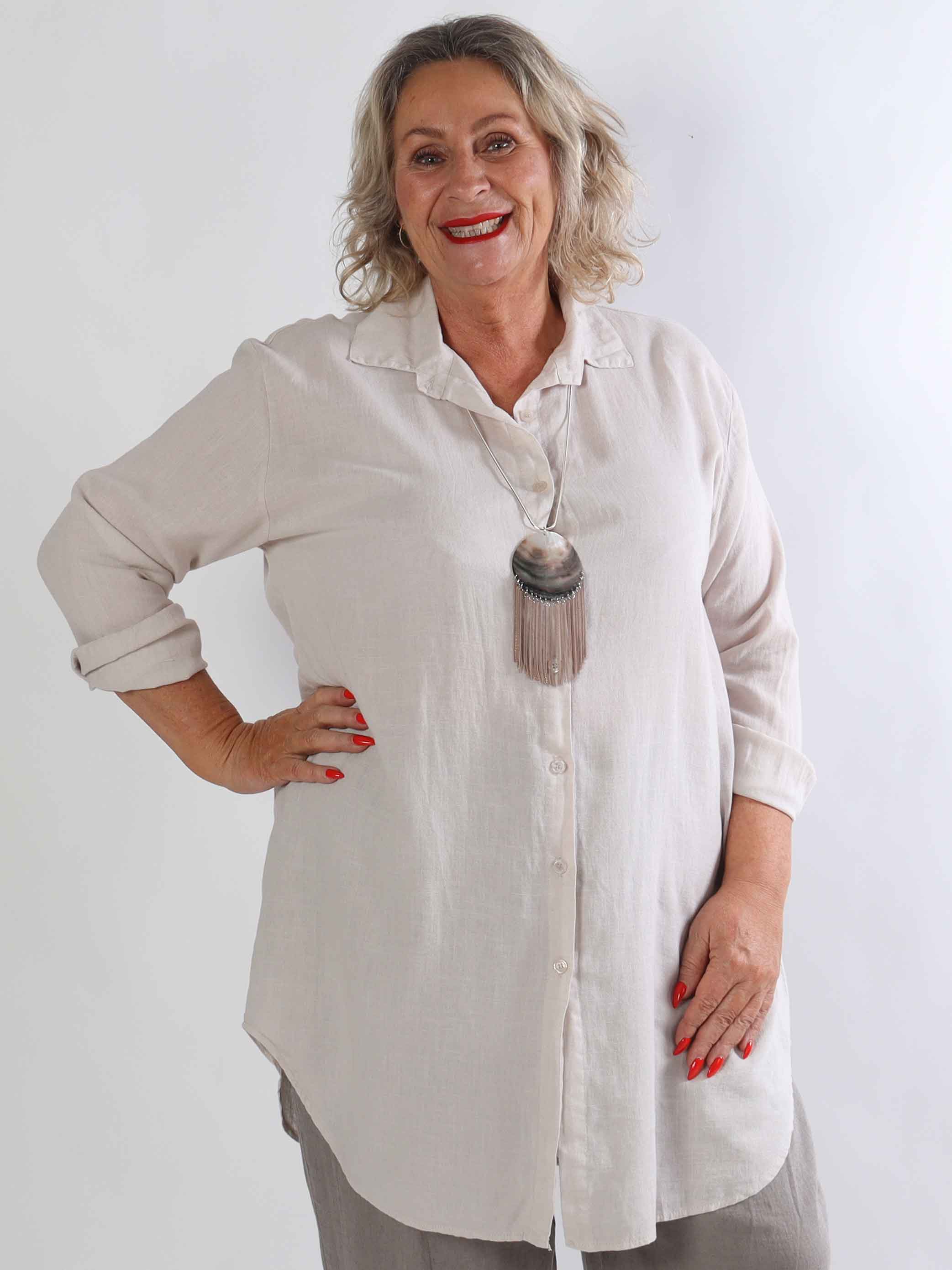 Clara Dress - Plus size skjortekjole i viskose og hør