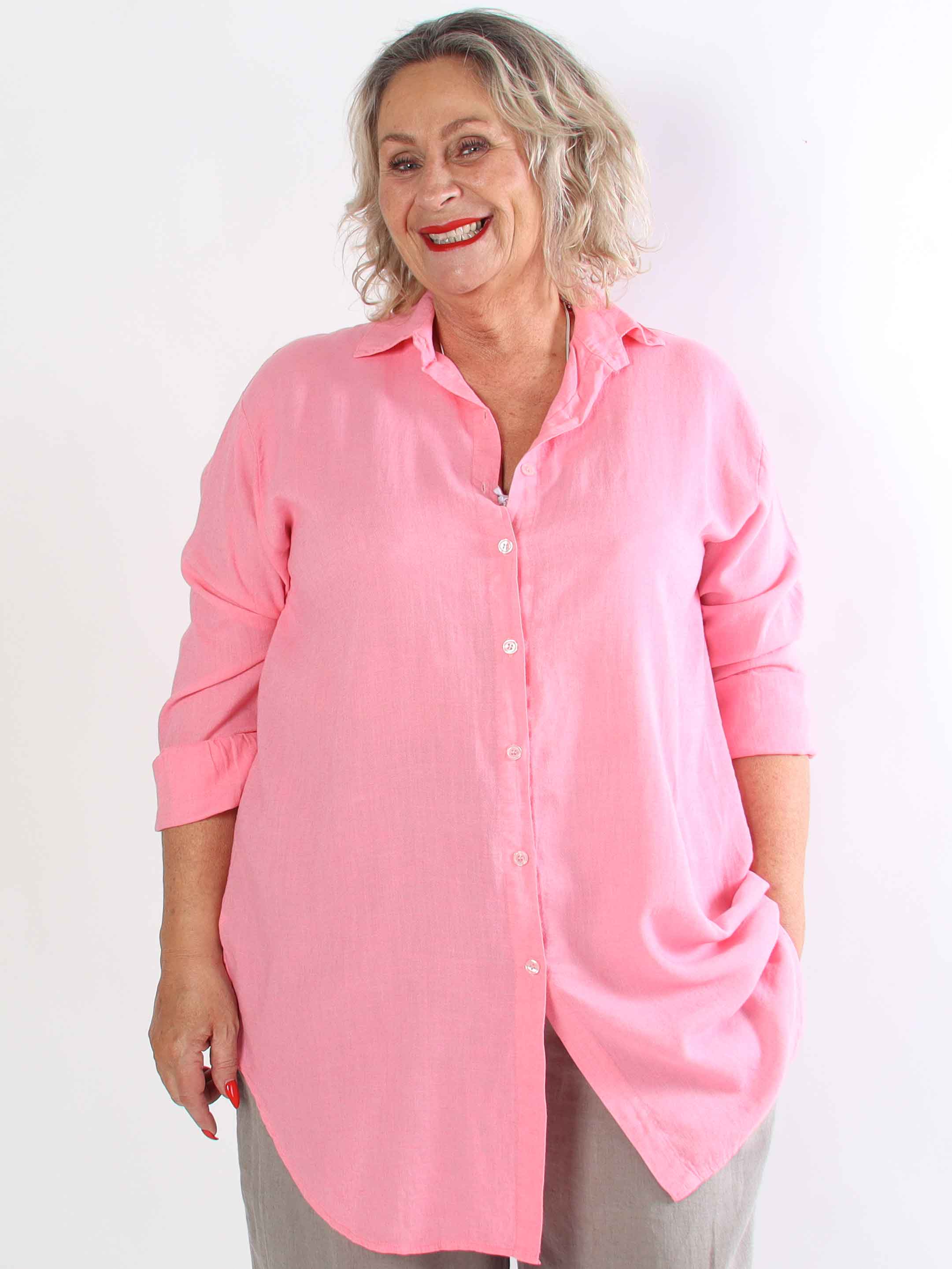 Clara Dress - Plus size skjortekjole i viskose og hør