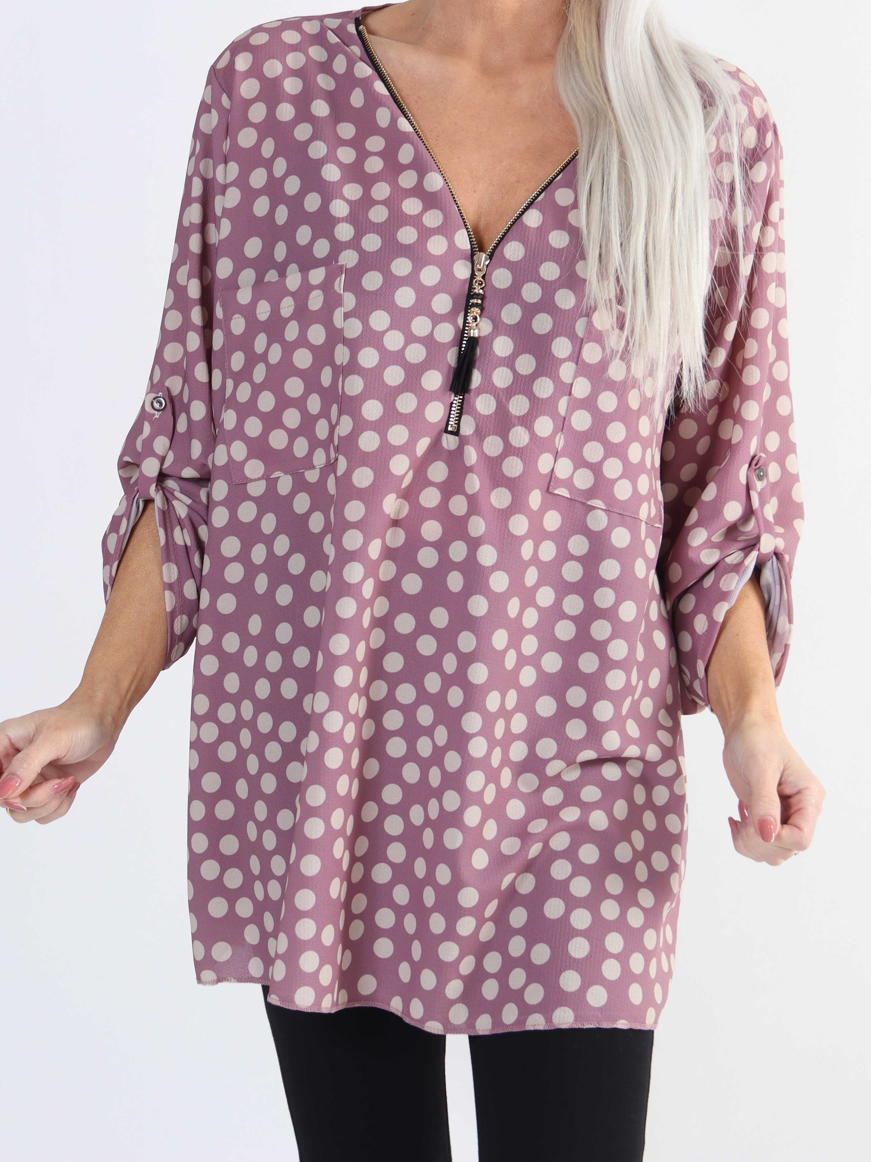Claudia Dot - Tunika i stora storlekar med prickar och dragkedja