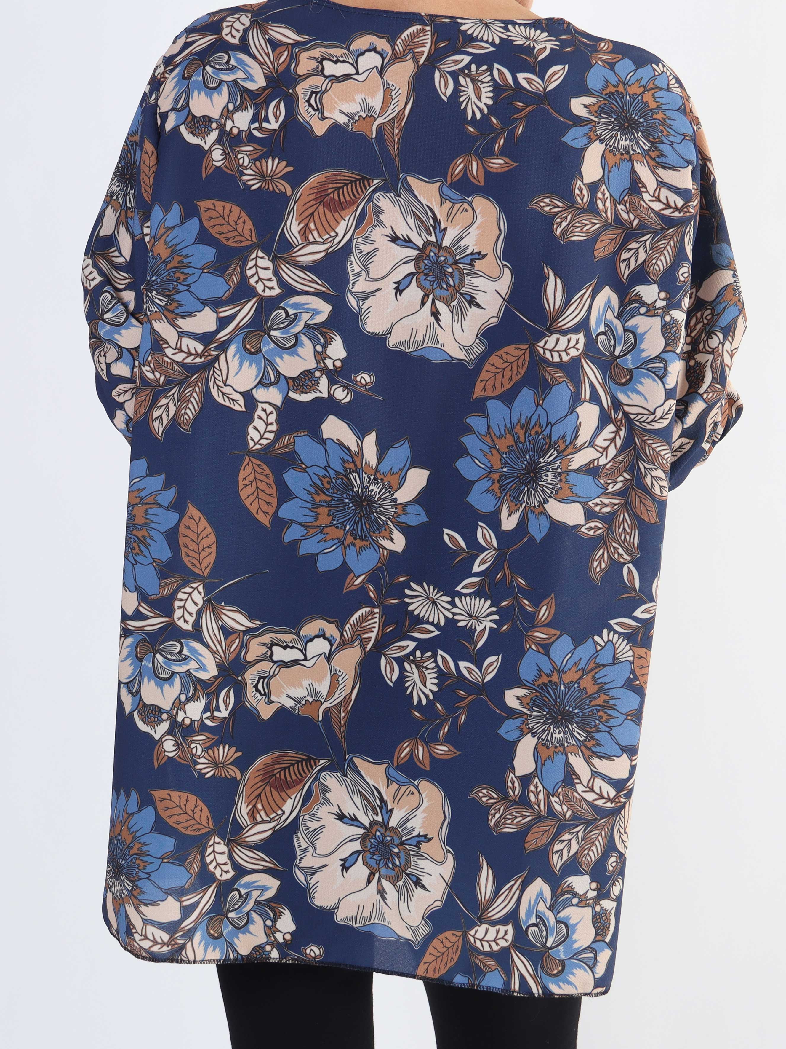Claudia Flower - Tunika med blommigt tryck och dragkedja i plusstorlek