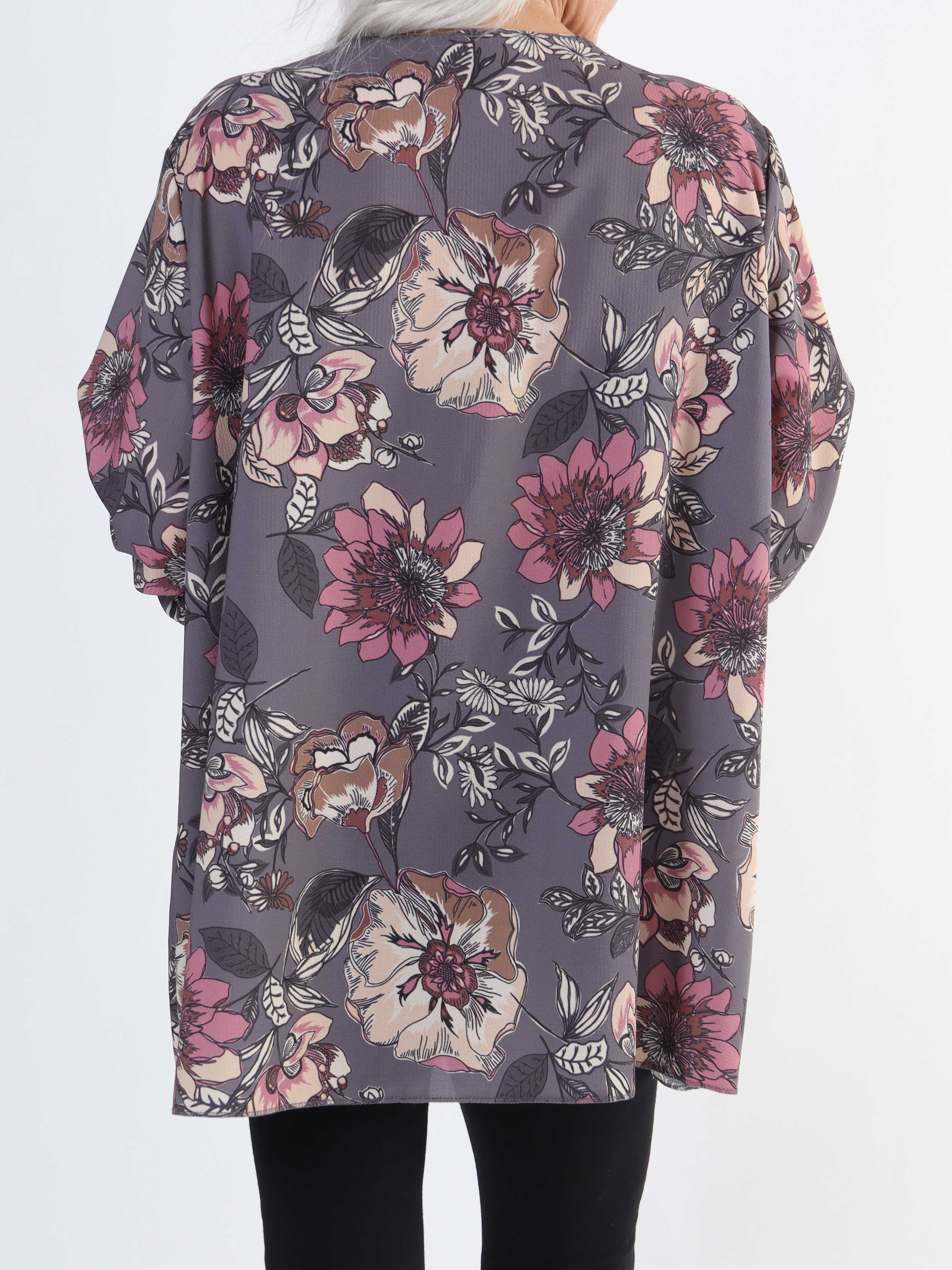 Claudia Flower - Tunika med blommigt tryck och dragkedja i plusstorlek