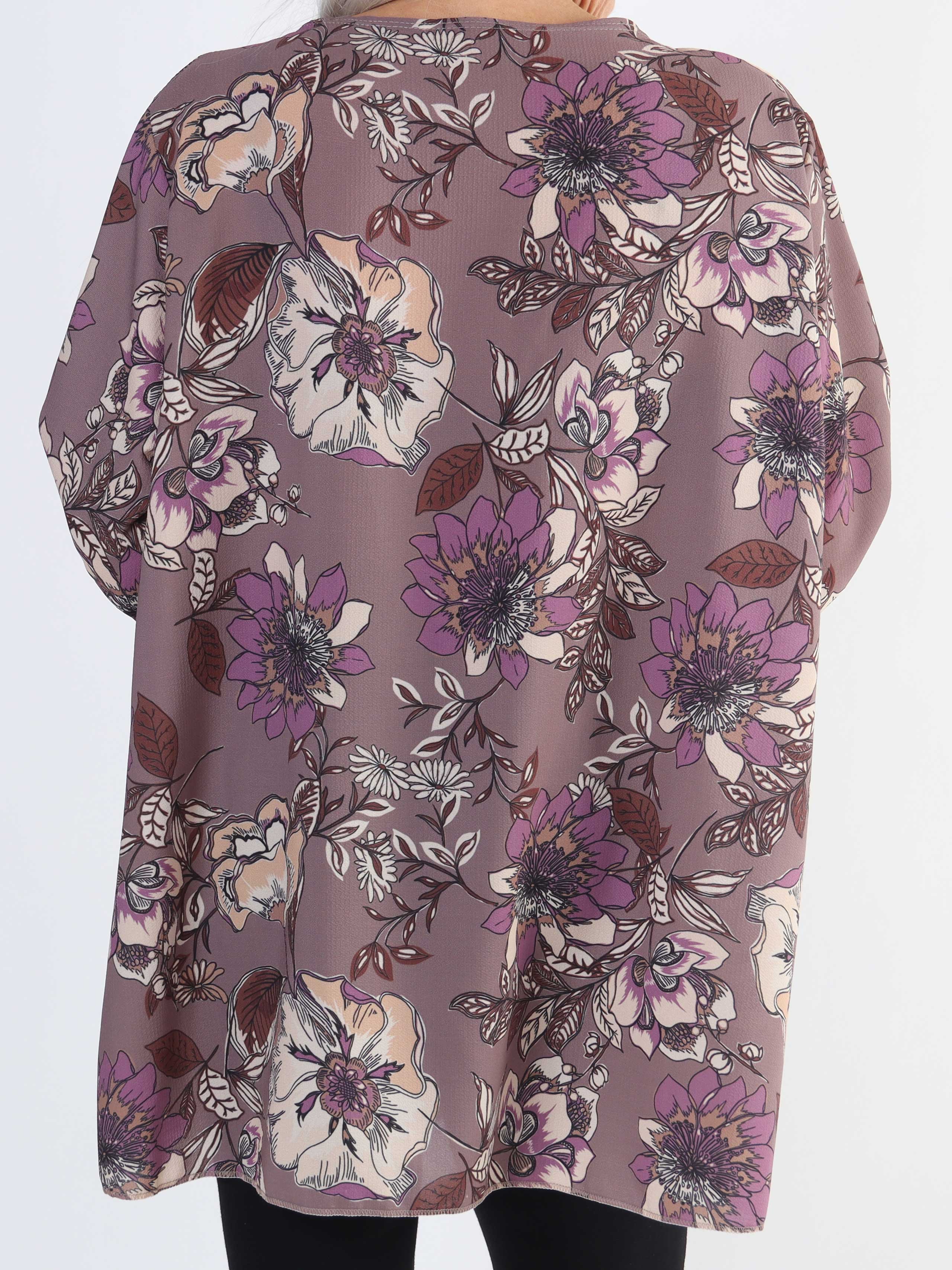 Claudia Flower - Tunika med blommigt tryck och dragkedja i plusstorlek