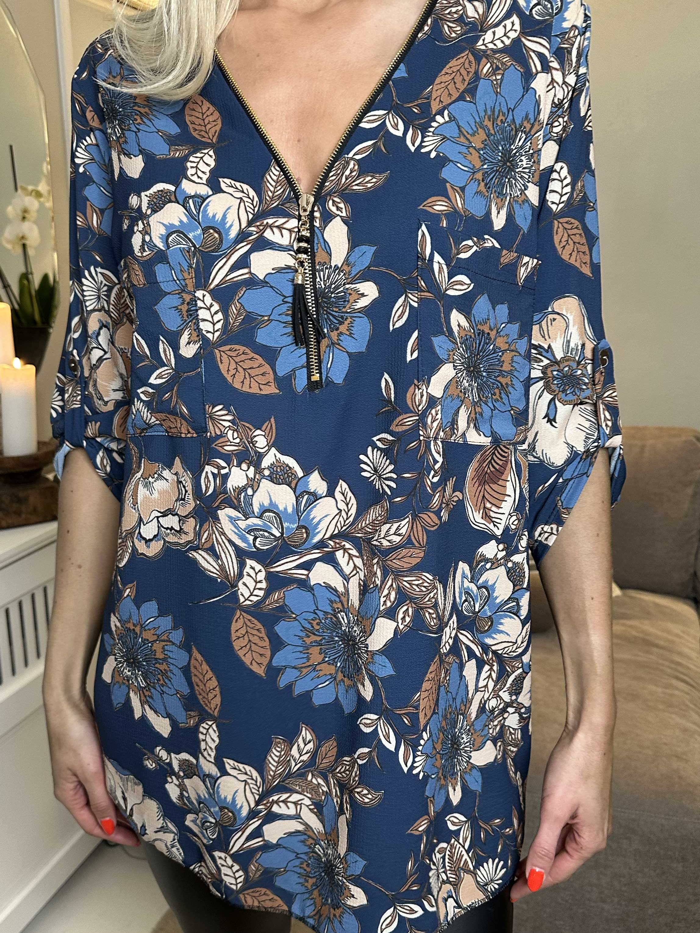 Claudia Flower - Tunika med blommönster och dragkedja - Black