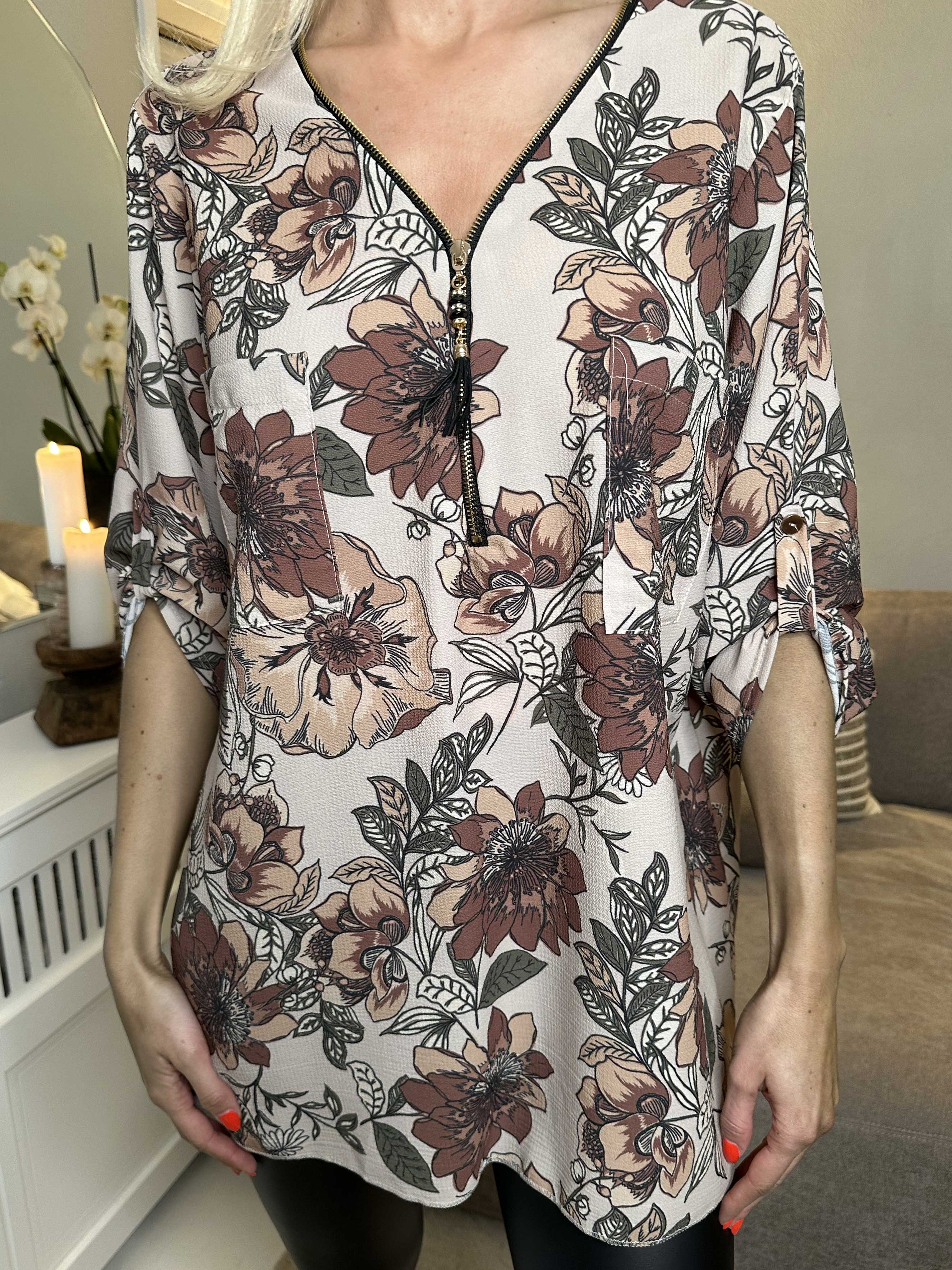 Claudia Flower - Tunika med blommönster och dragkedja