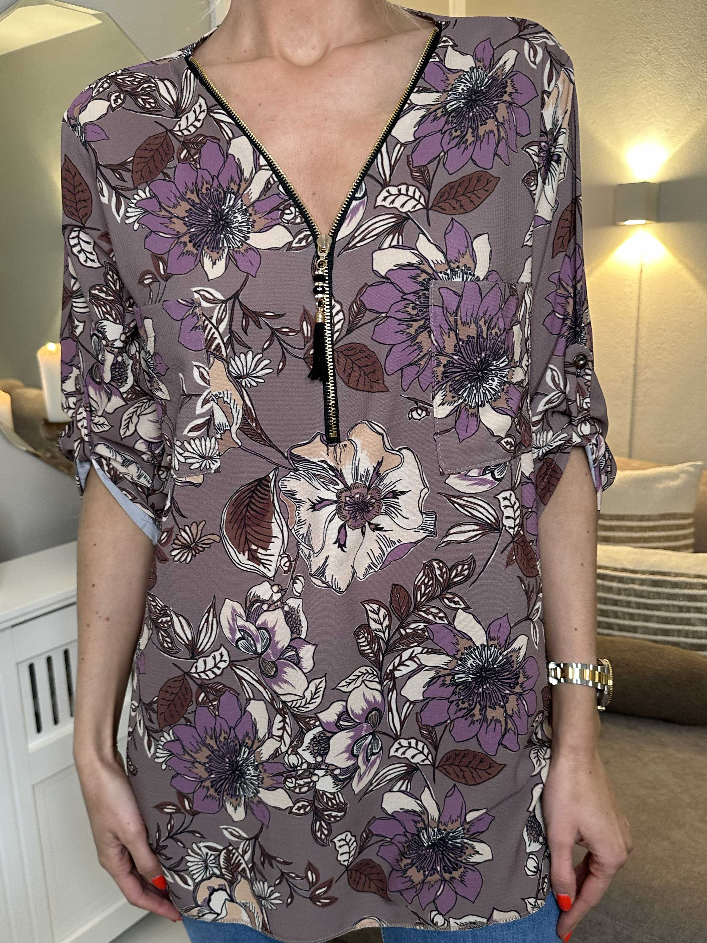 Claudia Flower - Tunika med blommönster och dragkedja