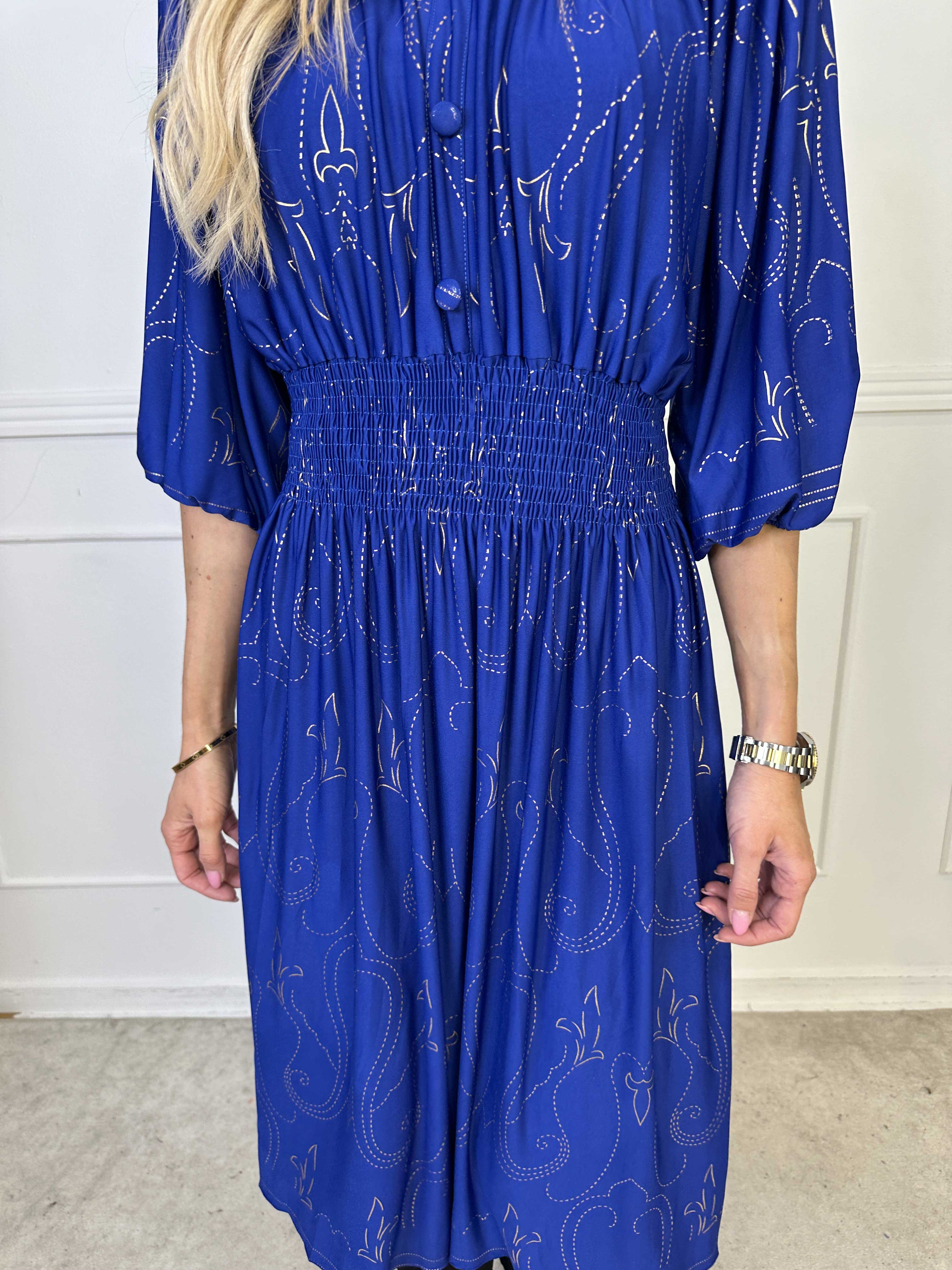 Cora Royal Gold Midi - Elastisk kjole med guld print