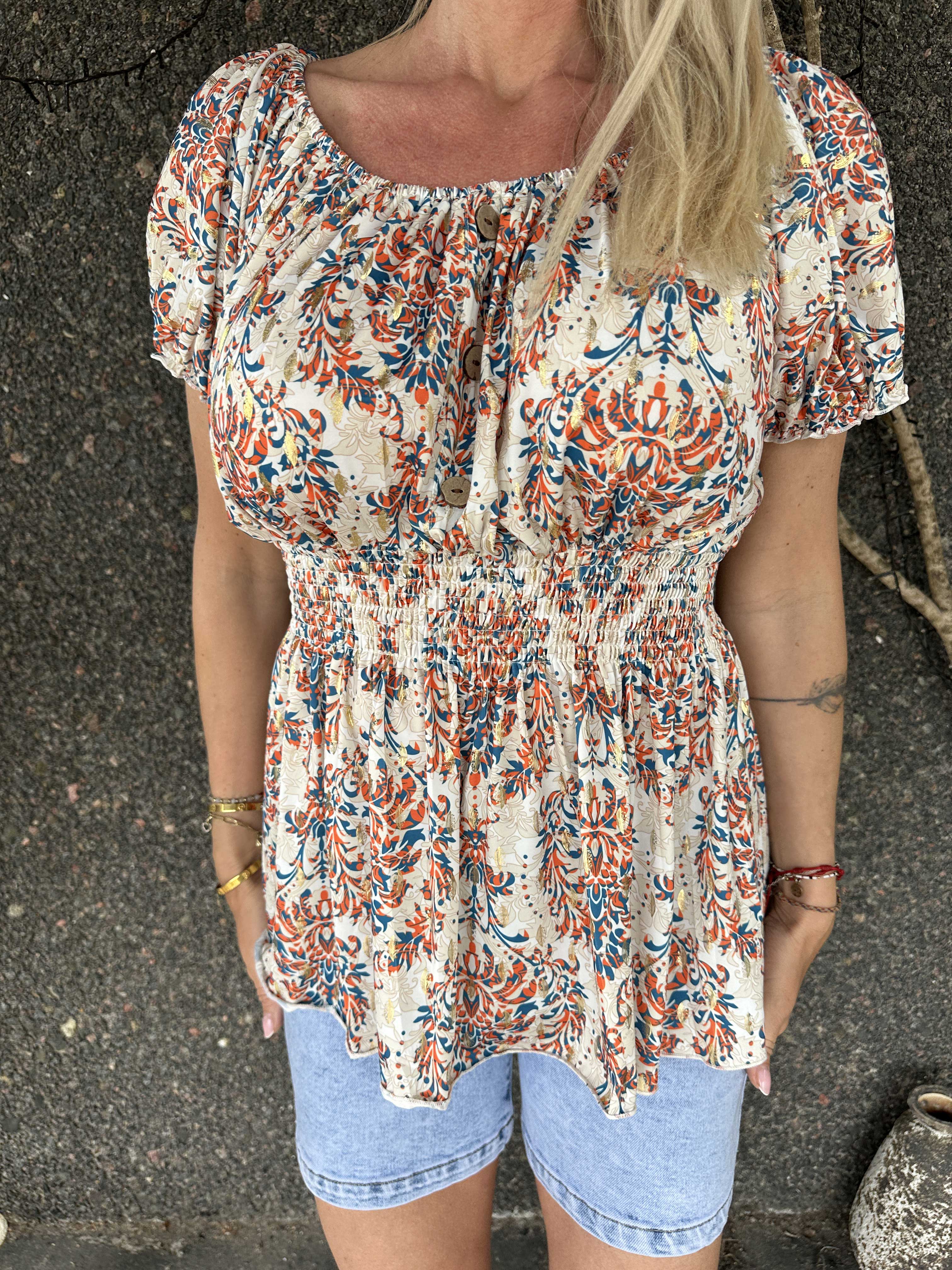 Cora Royal Shirt - Söt elastisk blus med resår under bysten