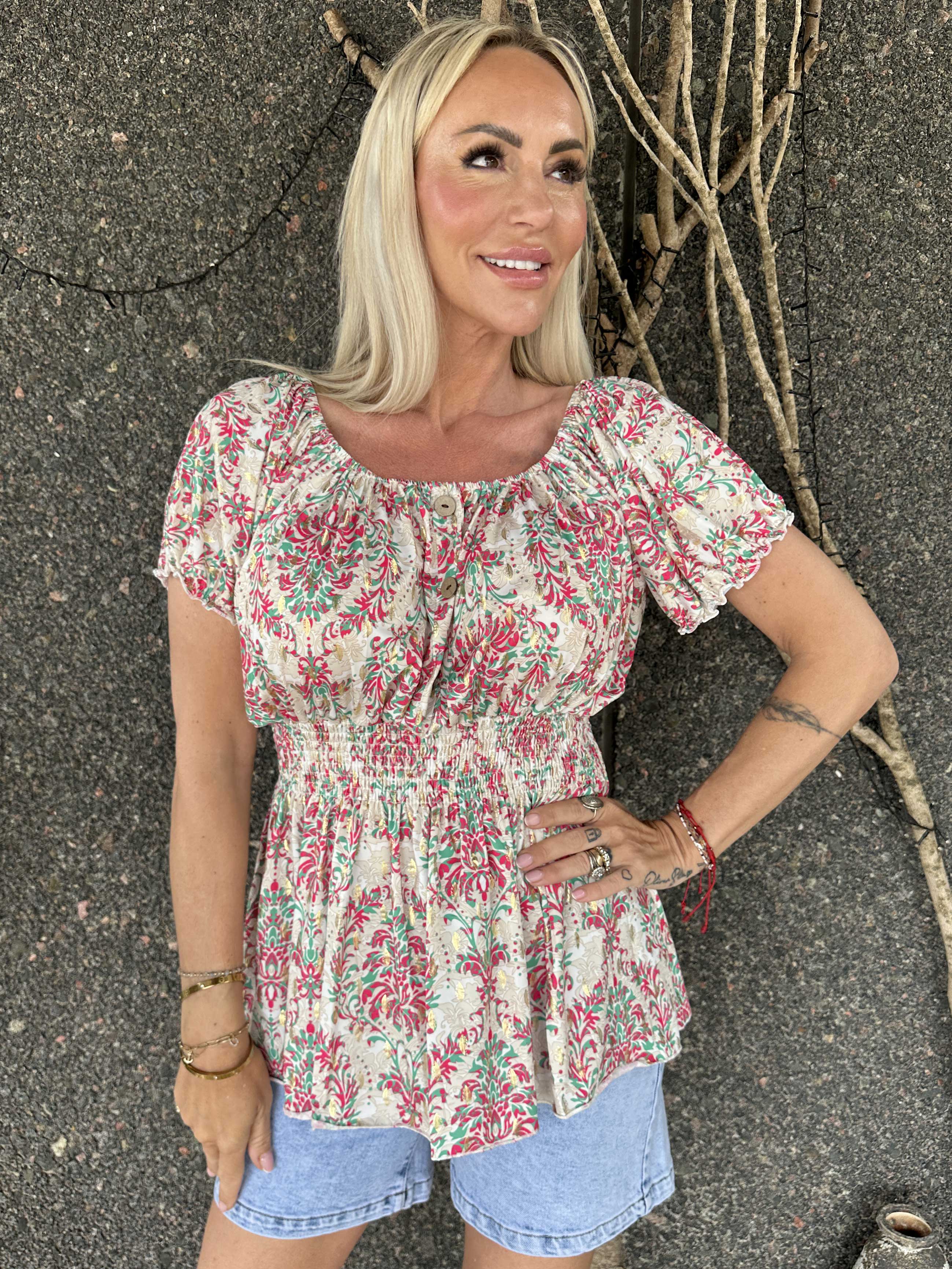 Cora Royal Shirt - Söt elastisk blus med resår under bysten