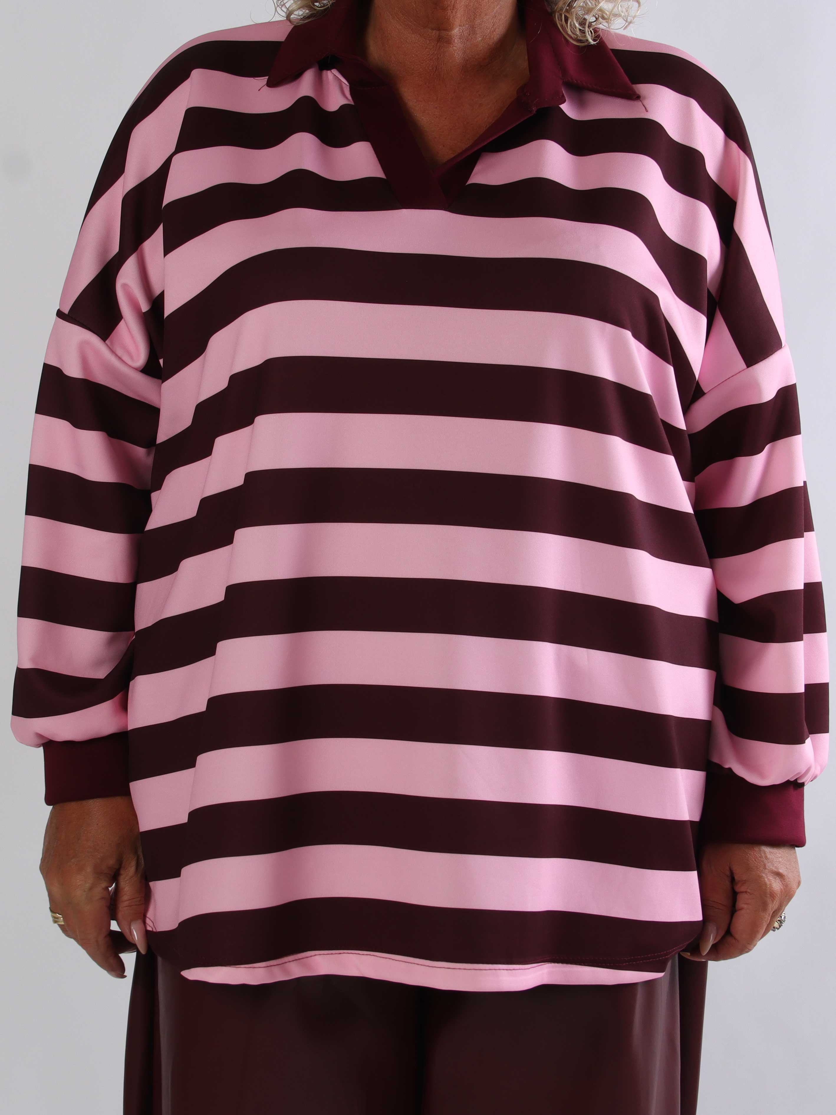 Cressida - Plus size stribet bluse med skjortekrave