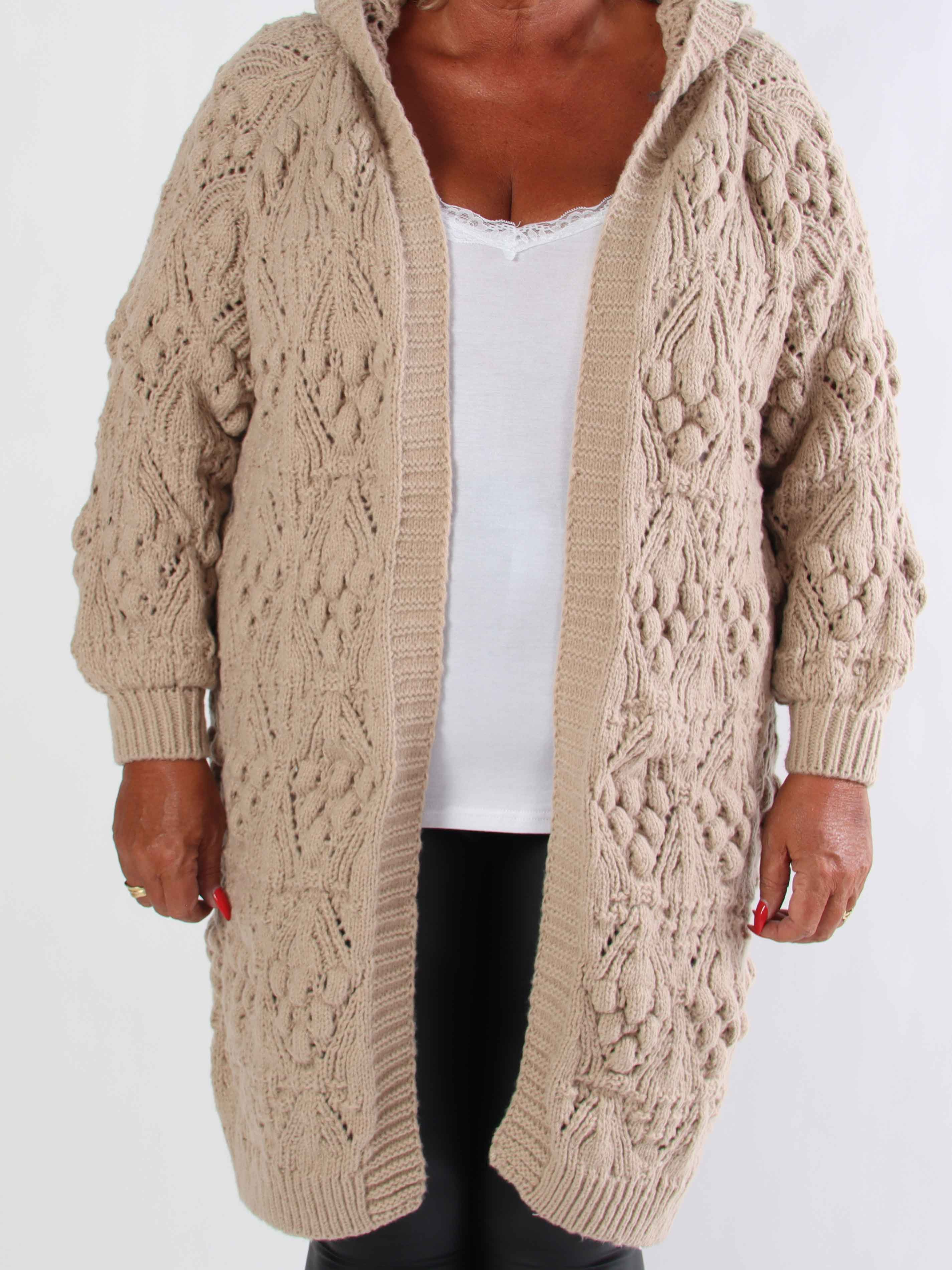 Cronia - Tjock stickad plus size kofta med luva