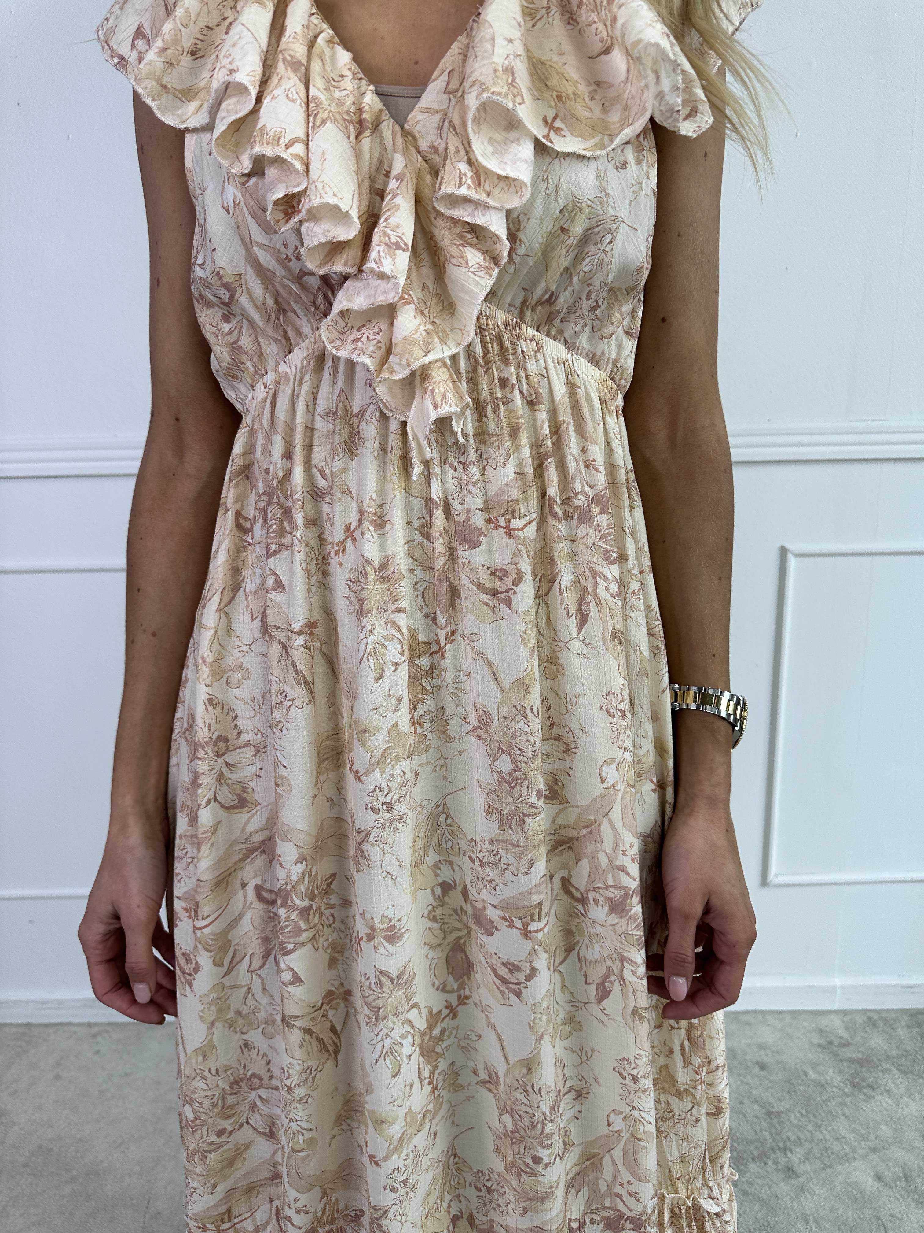 Daenerys - Söt sommarklänning i viskos med volanger och blommor