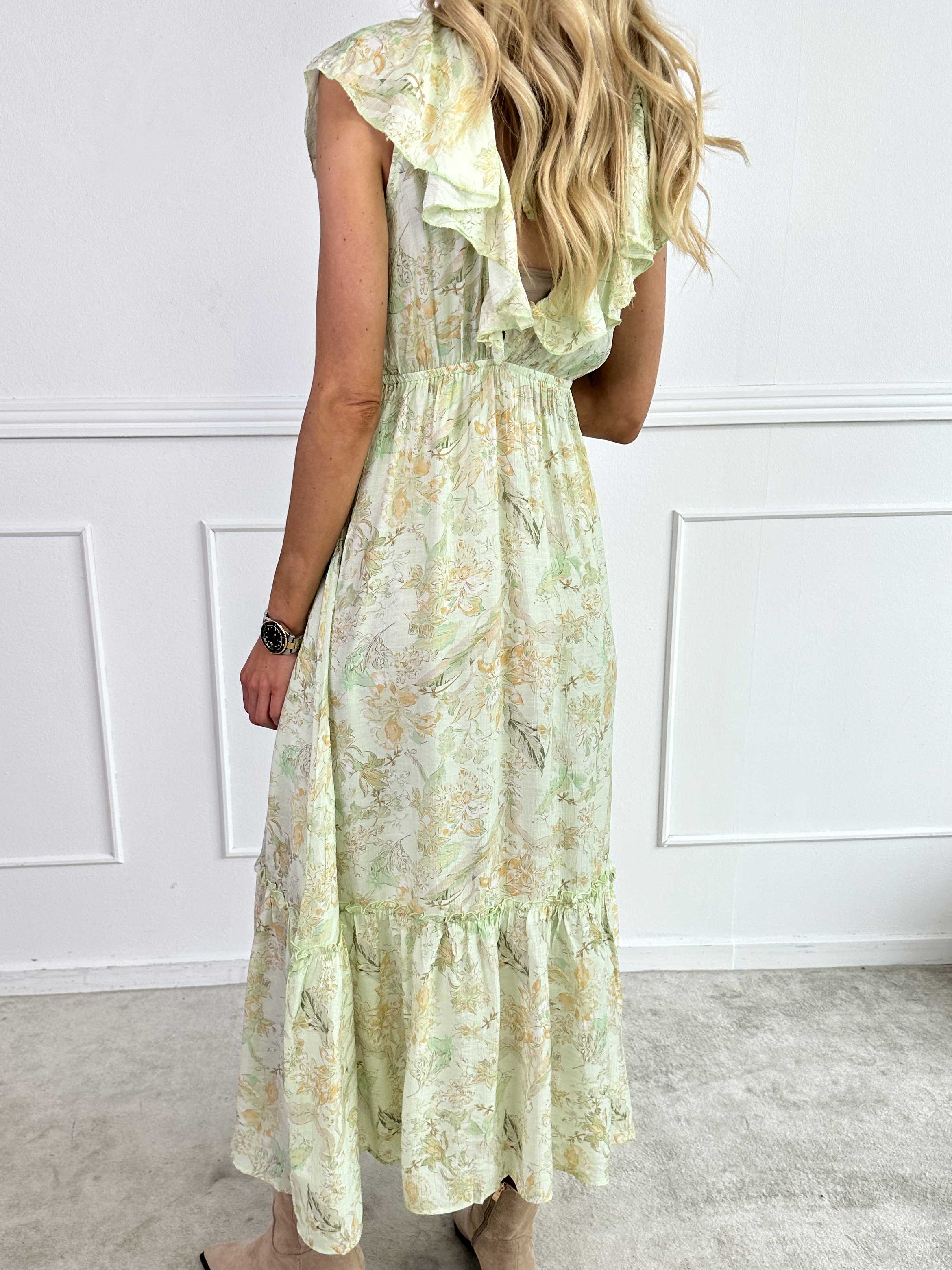 Daenerys - Söt sommarklänning i viskos med volanger och blommor