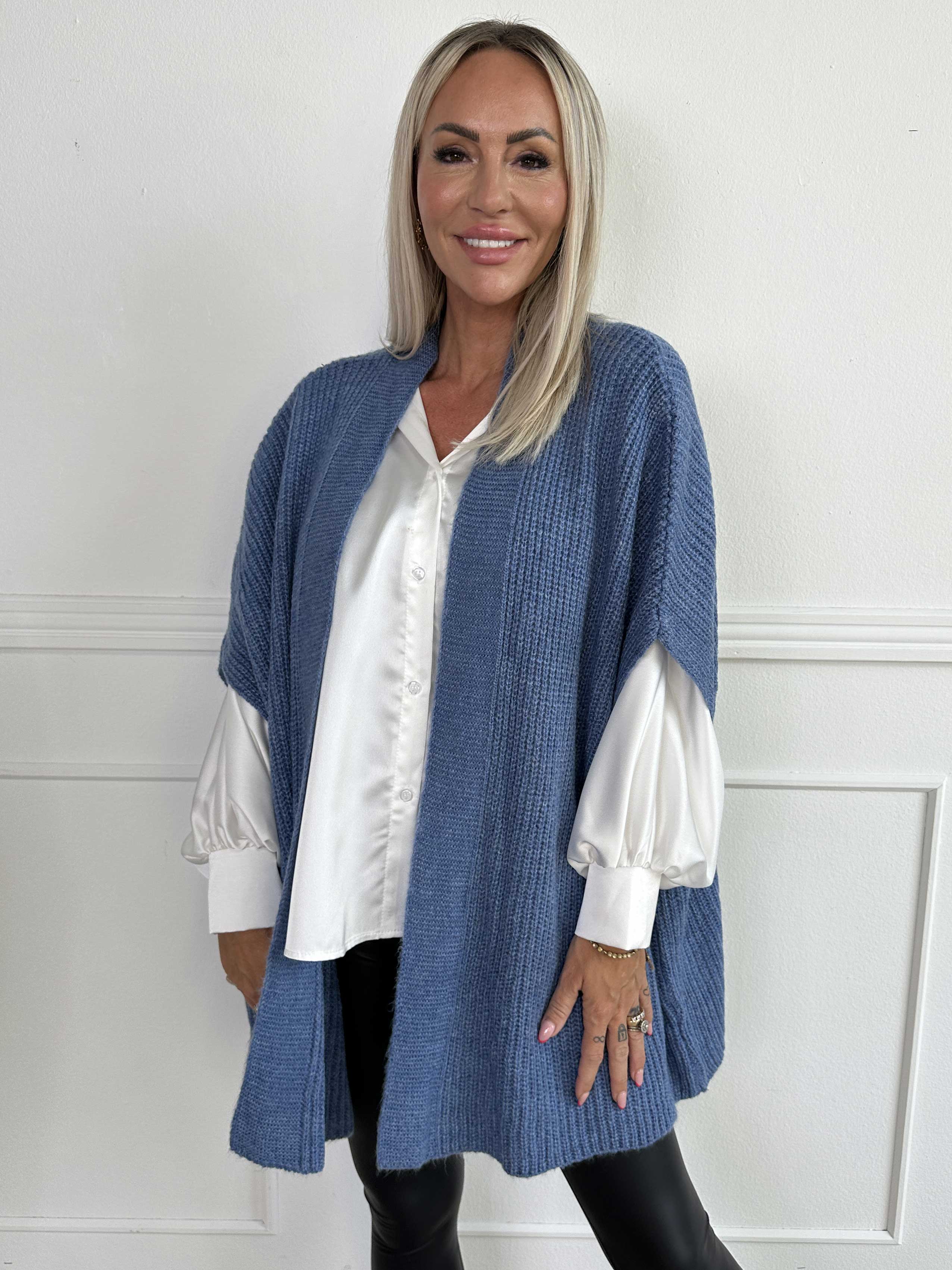 Delfini - Enfärgad stickad kofta med korta ärmar