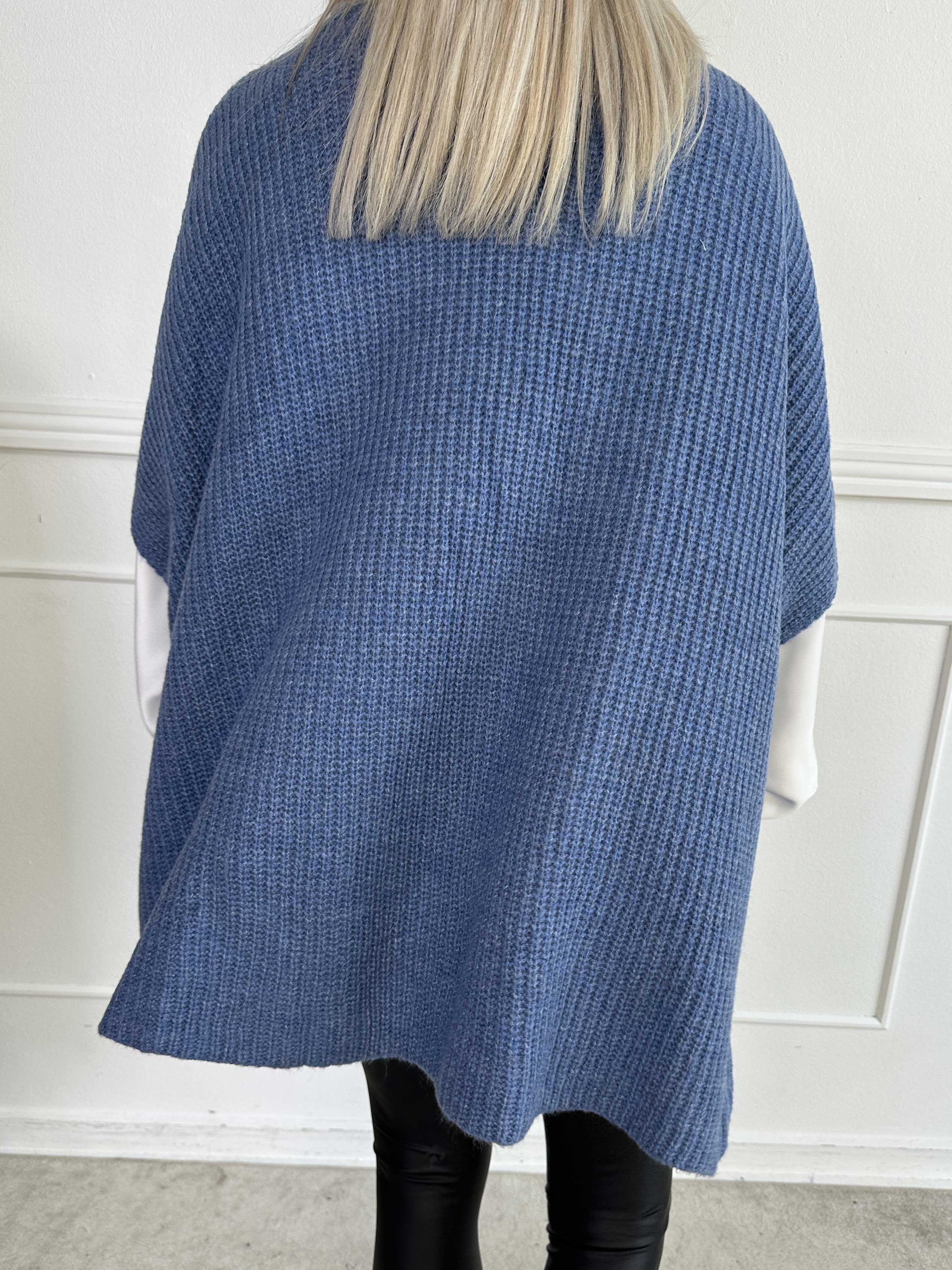 Delfini - Enfärgad stickad kofta med korta ärmar