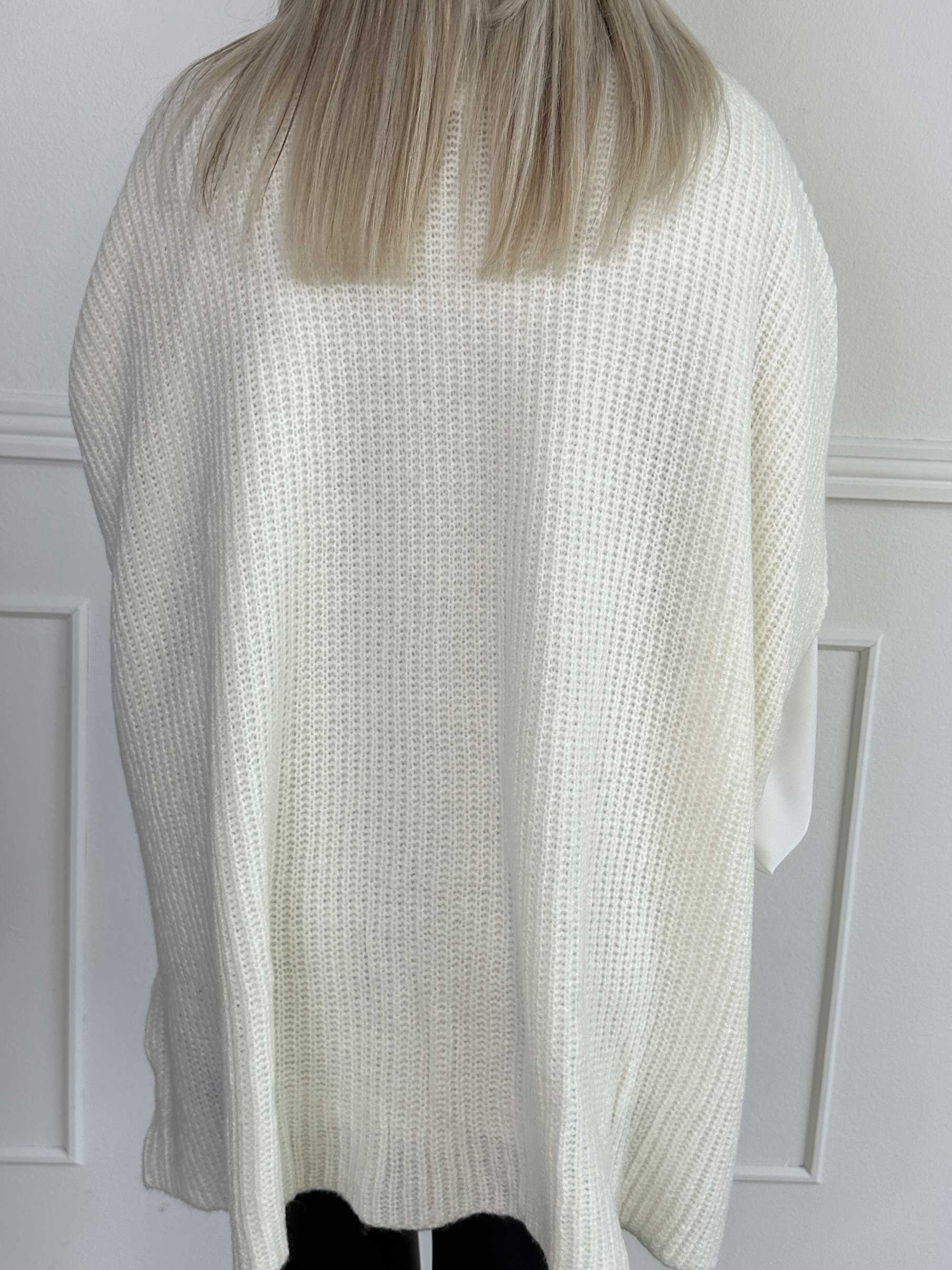 Delfini - Enfärgad stickad kofta med korta ärmar