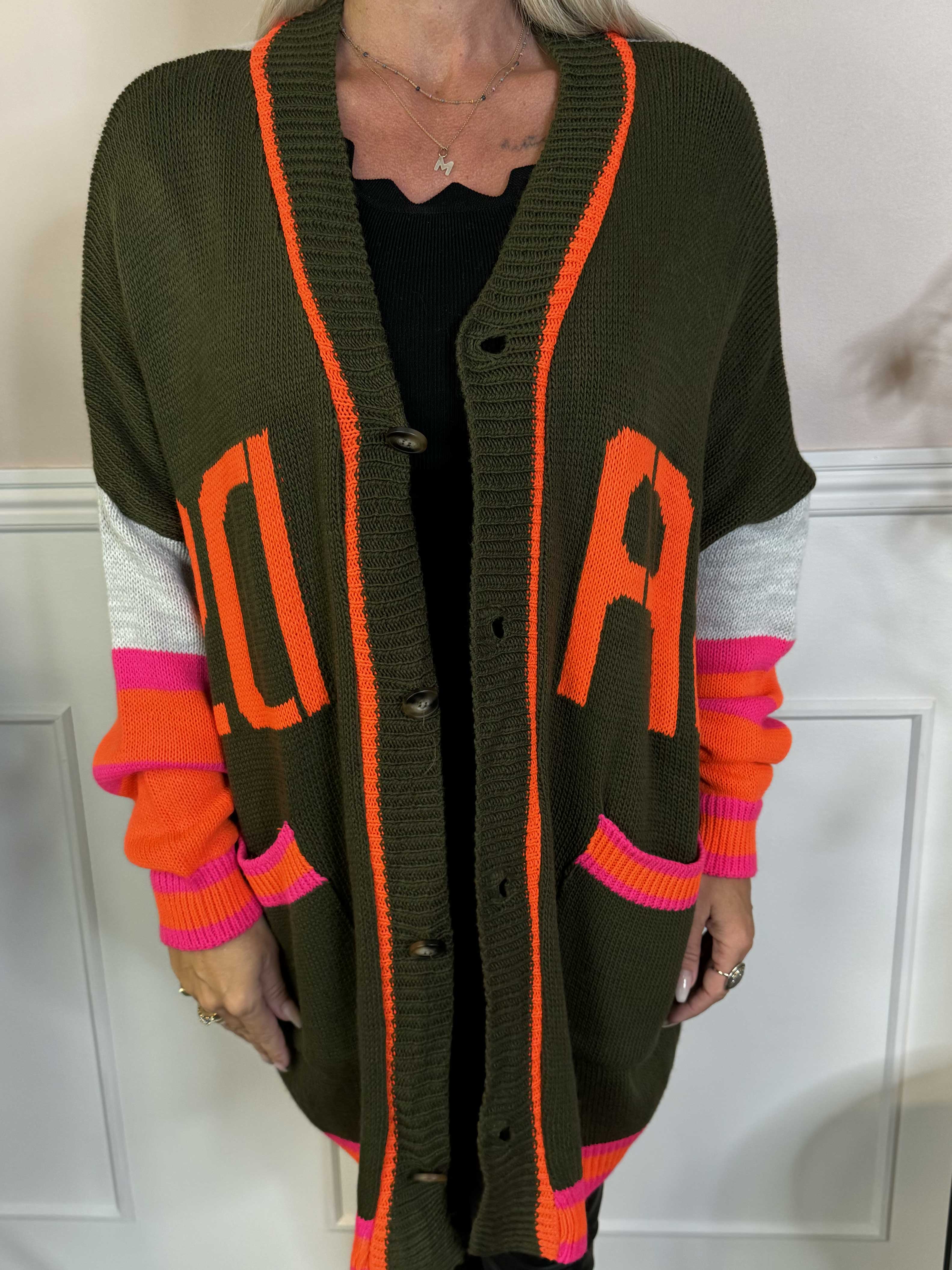 Diah - Mångfärgad college-stickad kofta