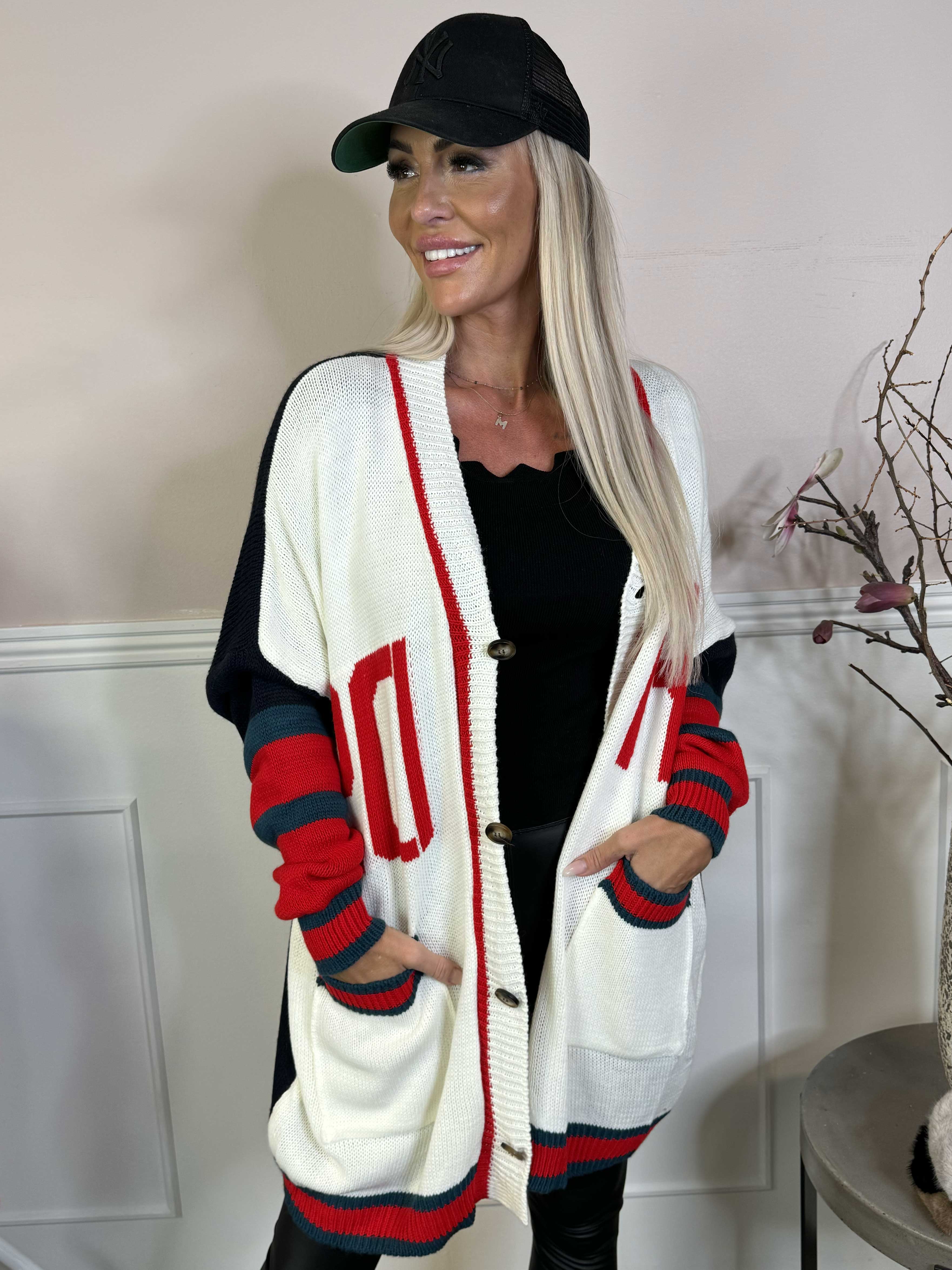 Diah - Mångfärgad college-stickad kofta