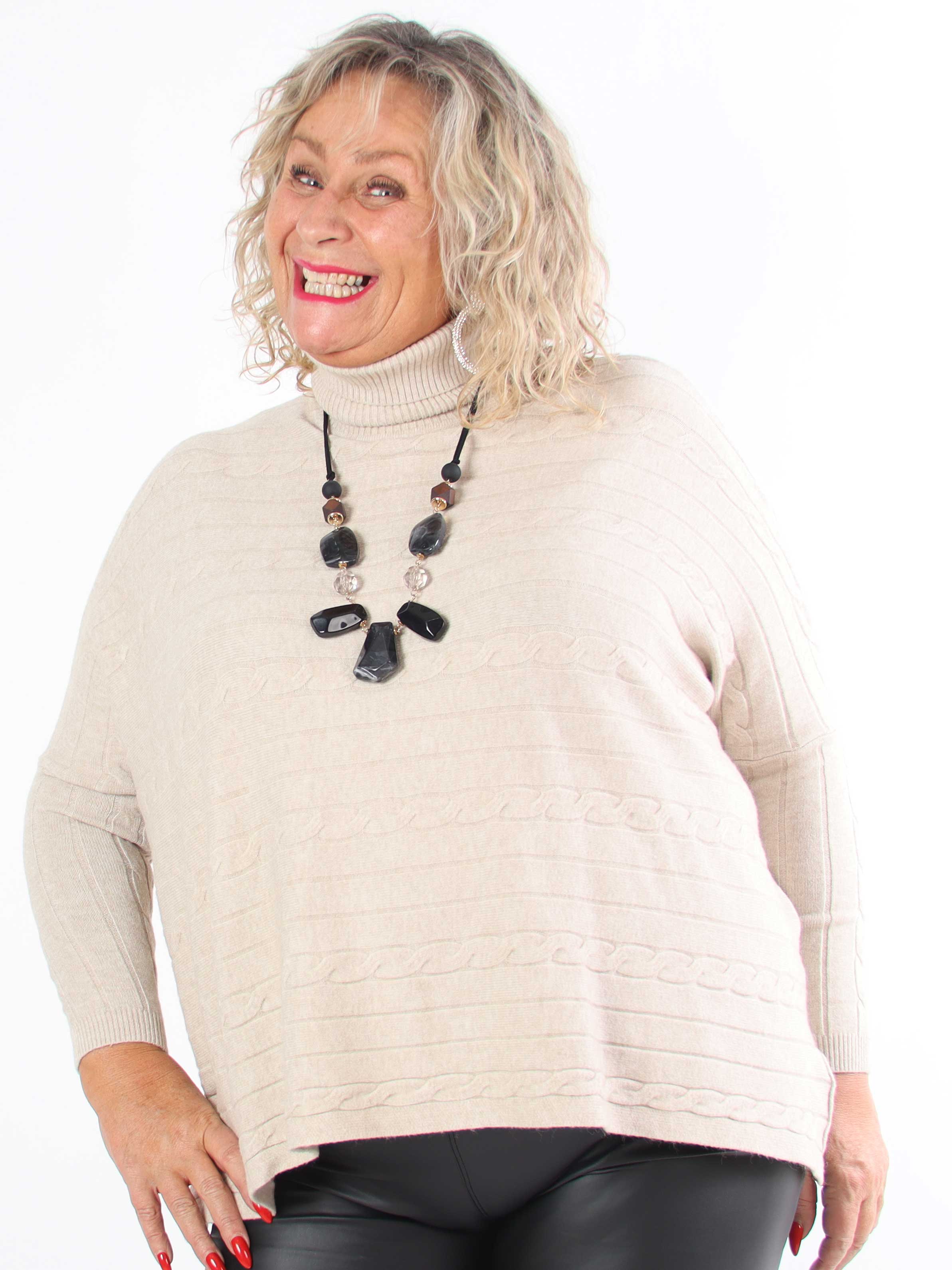 Diamond - Söt mjuk stretchig plus size stickad tröja med polokrage