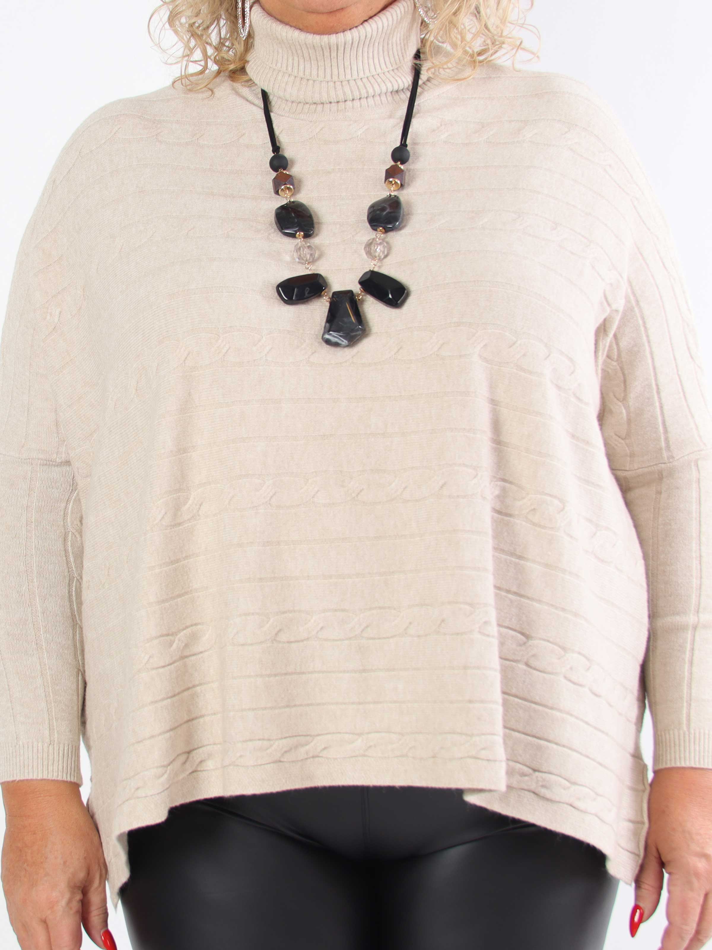 Diamond - Söt mjuk stretchig plus size stickad tröja med polokrage