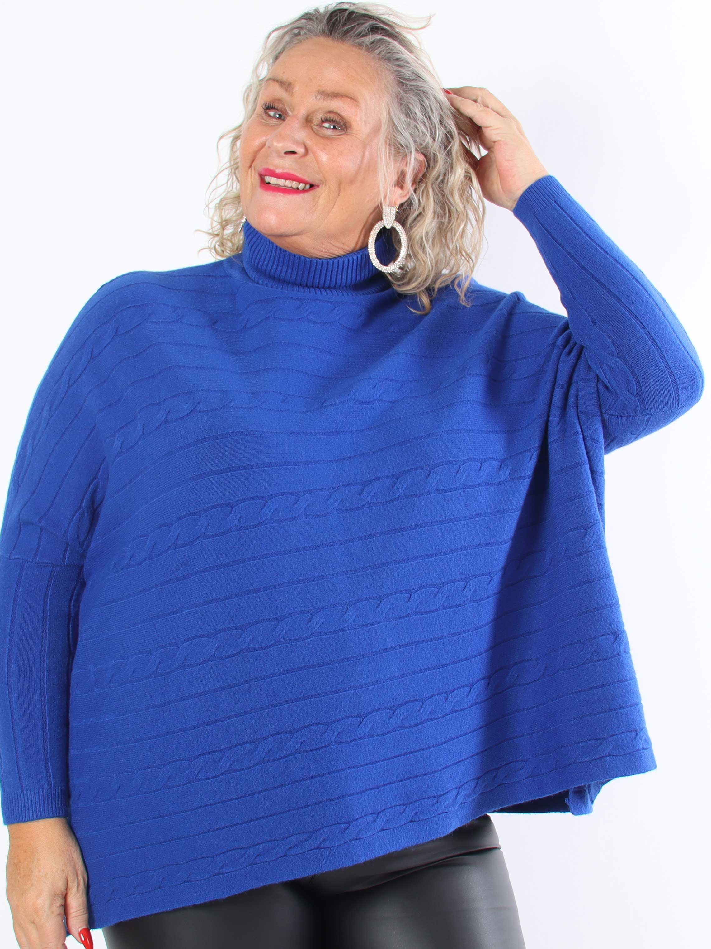 Diamond - Söt mjuk stretchig plus size stickad tröja med polokrage