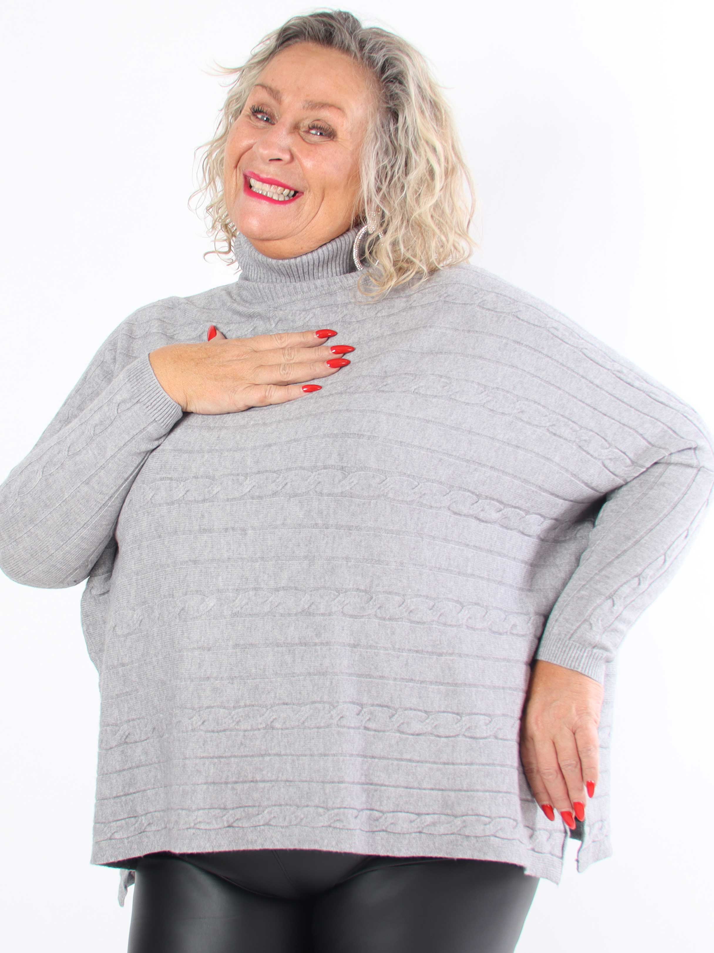 Diamond - Söt mjuk stretchig plus size stickad tröja med polokrage