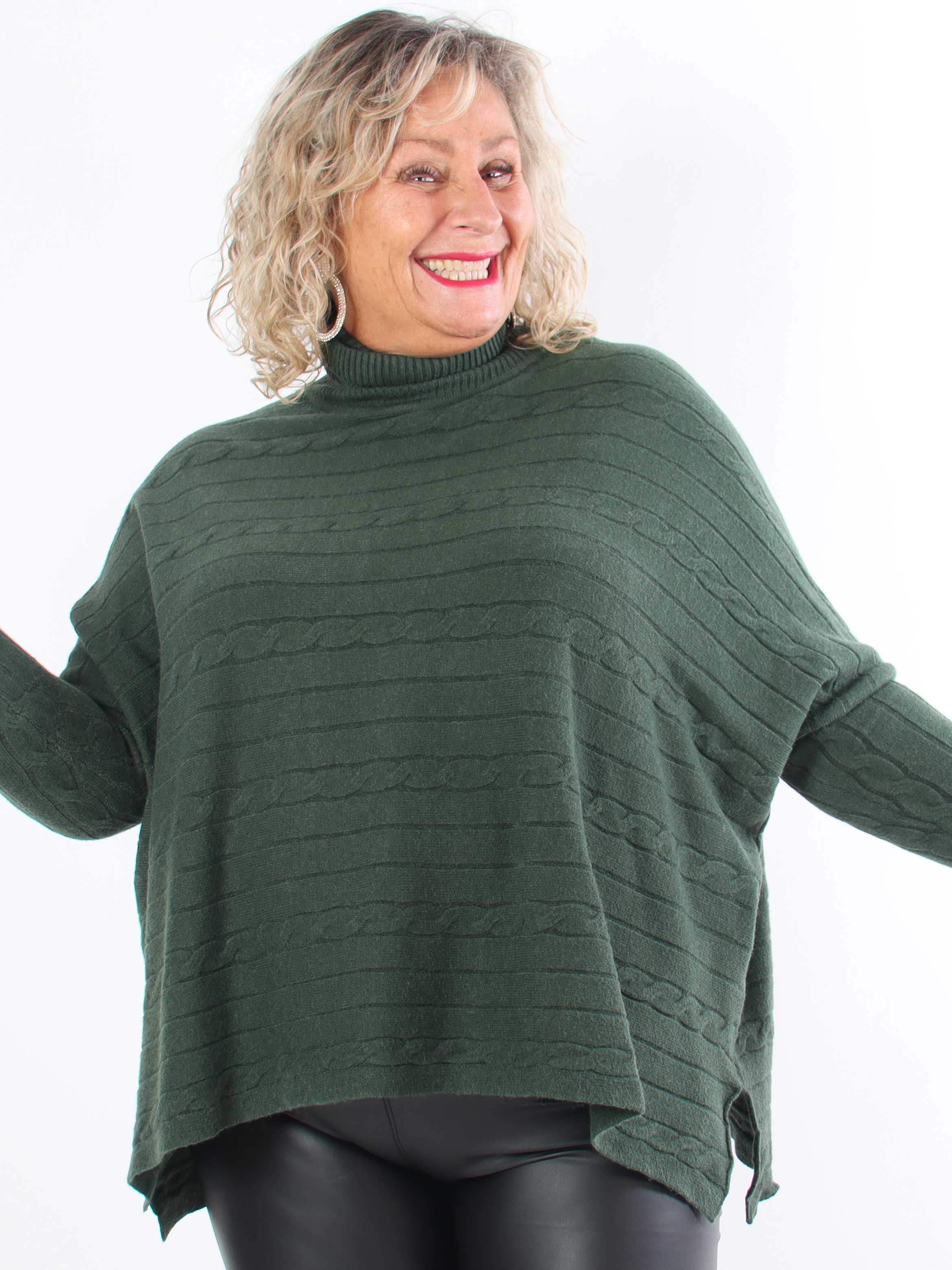 Diamond - Söt mjuk stretchig plus size stickad tröja med polokrage