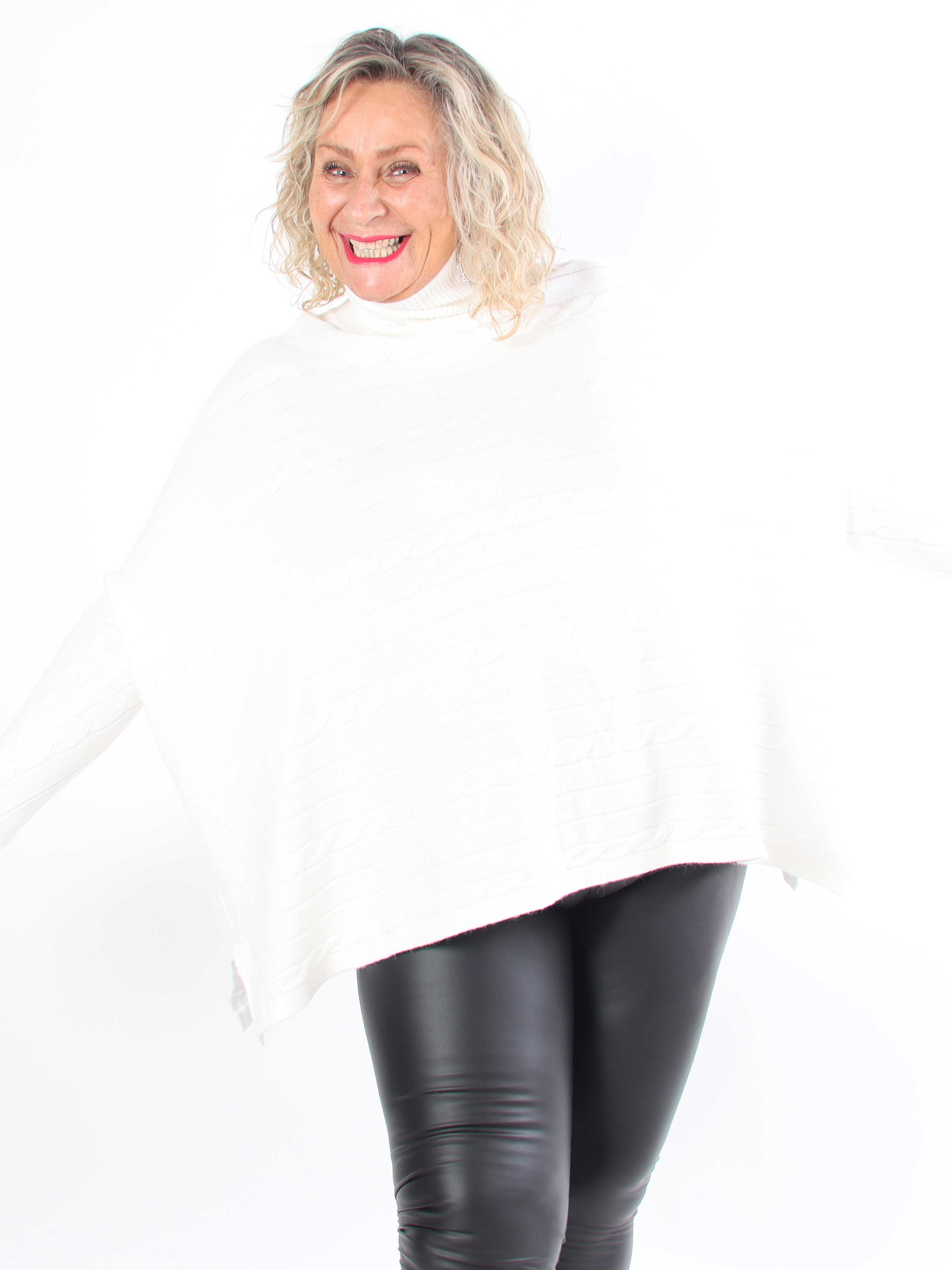 Diamond - Söt mjuk stretchig plus size stickad tröja med polokrage