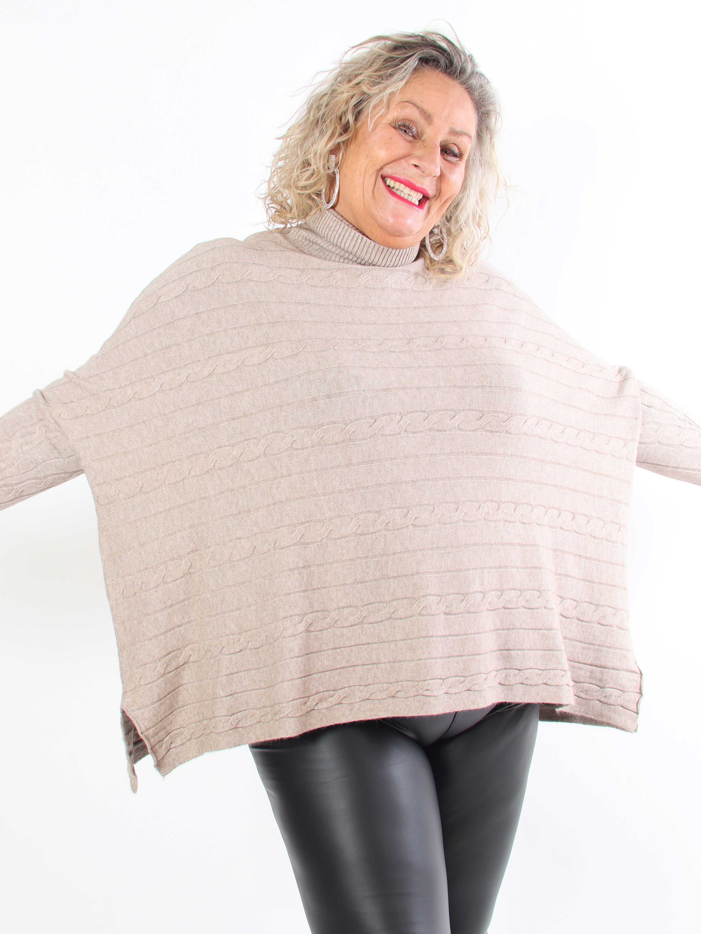 Diamond - Söt mjuk stretchig plus size stickad tröja med polokrage