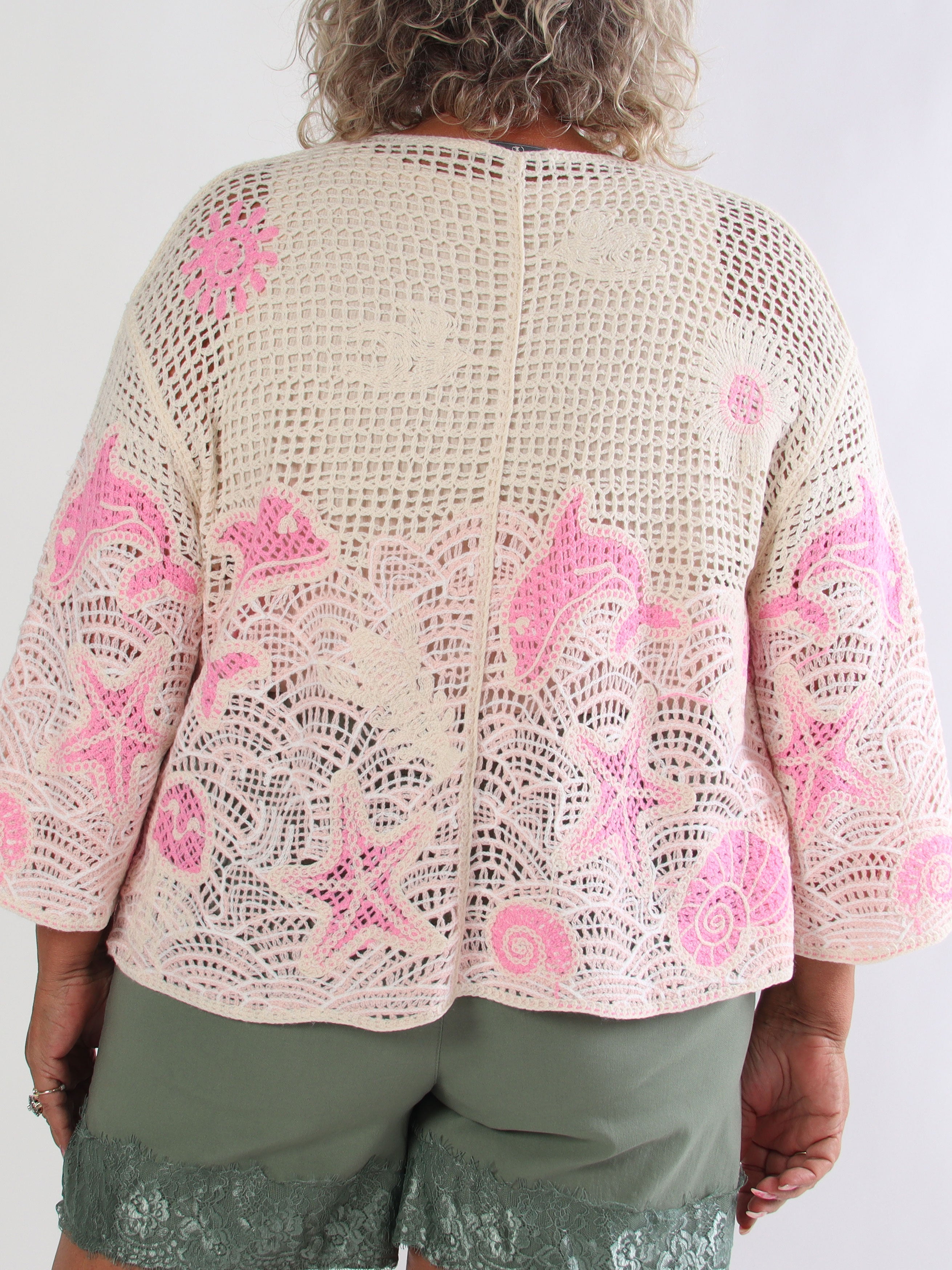 Diana - Hæklet plus size bomulds cardigan med sommermotiver