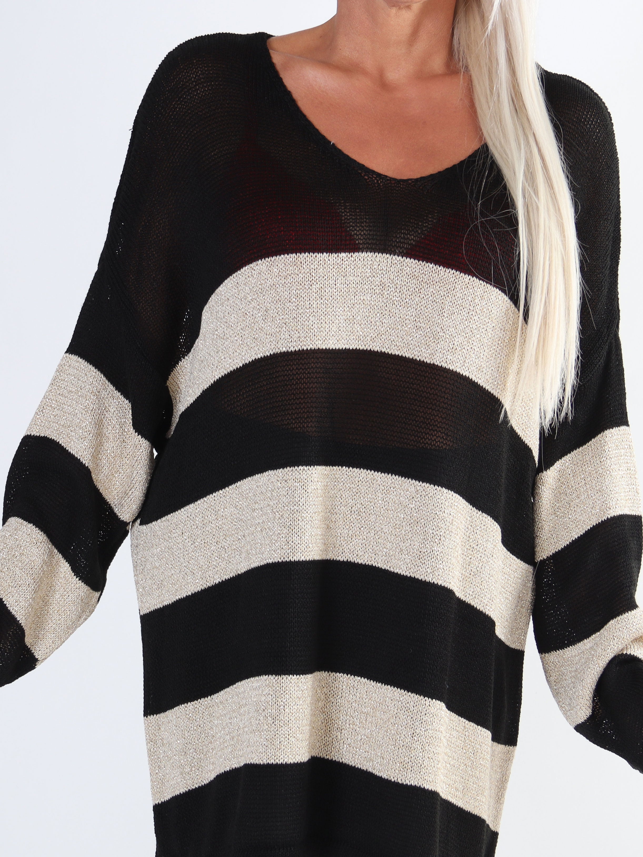 Dima - Plus size tröja i viskos med guld ränder