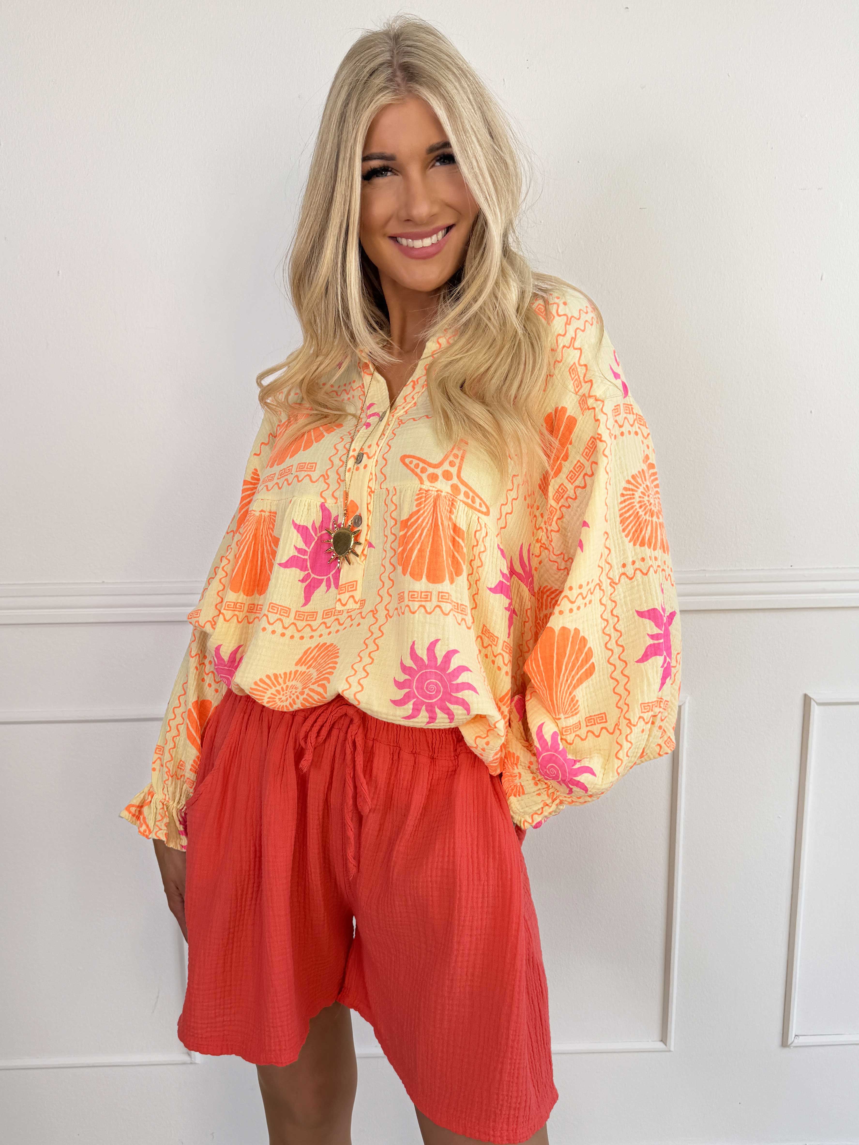 Diva - Mønstret tunikaskjorte i blødt bomuldsbæk-og-bølge-stof