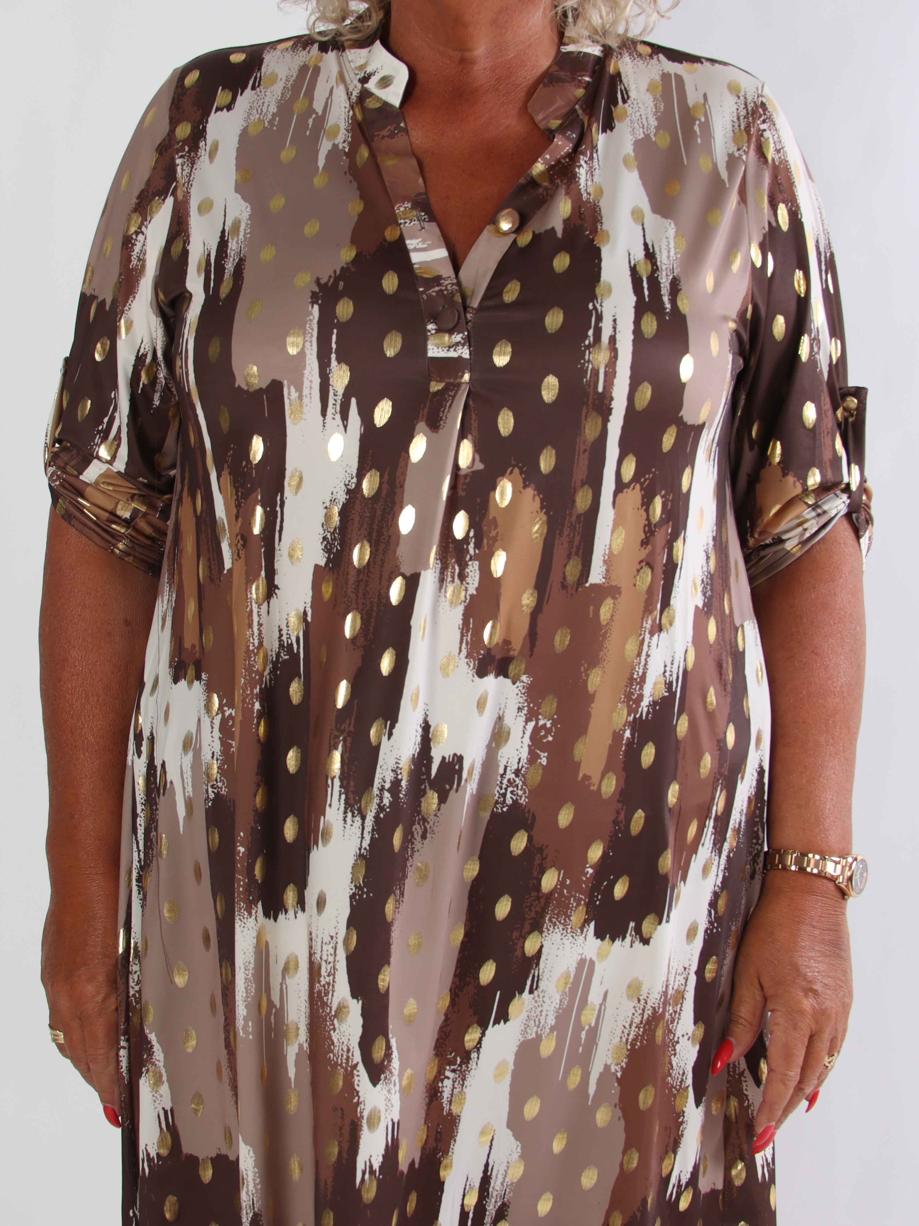 Ebba Paint Long - Elastisk flerfärgad plus size klänning med guldprickar