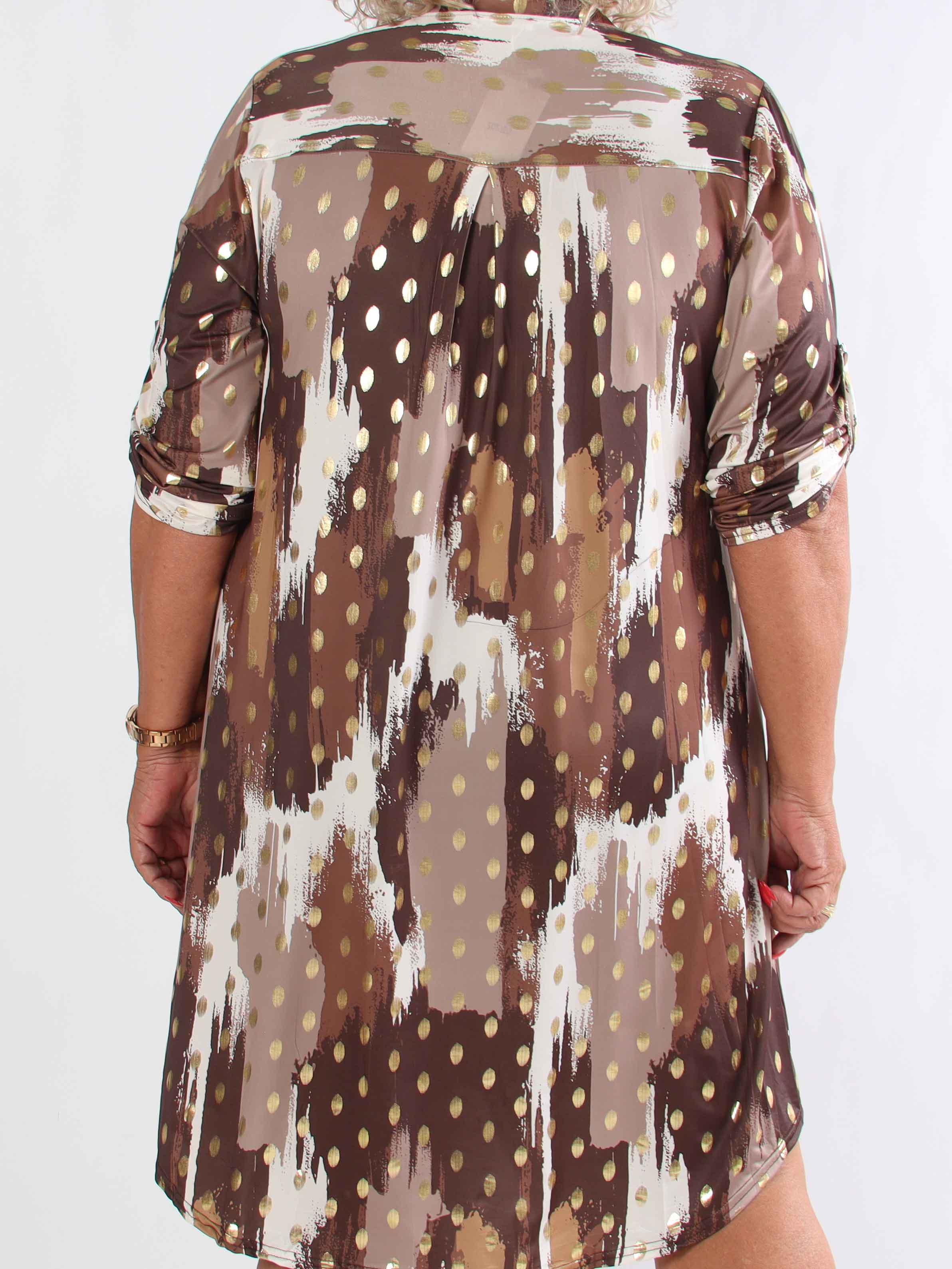 Ebba Paint Long - Elastisk flerfärgad plus size klänning med guldprickar