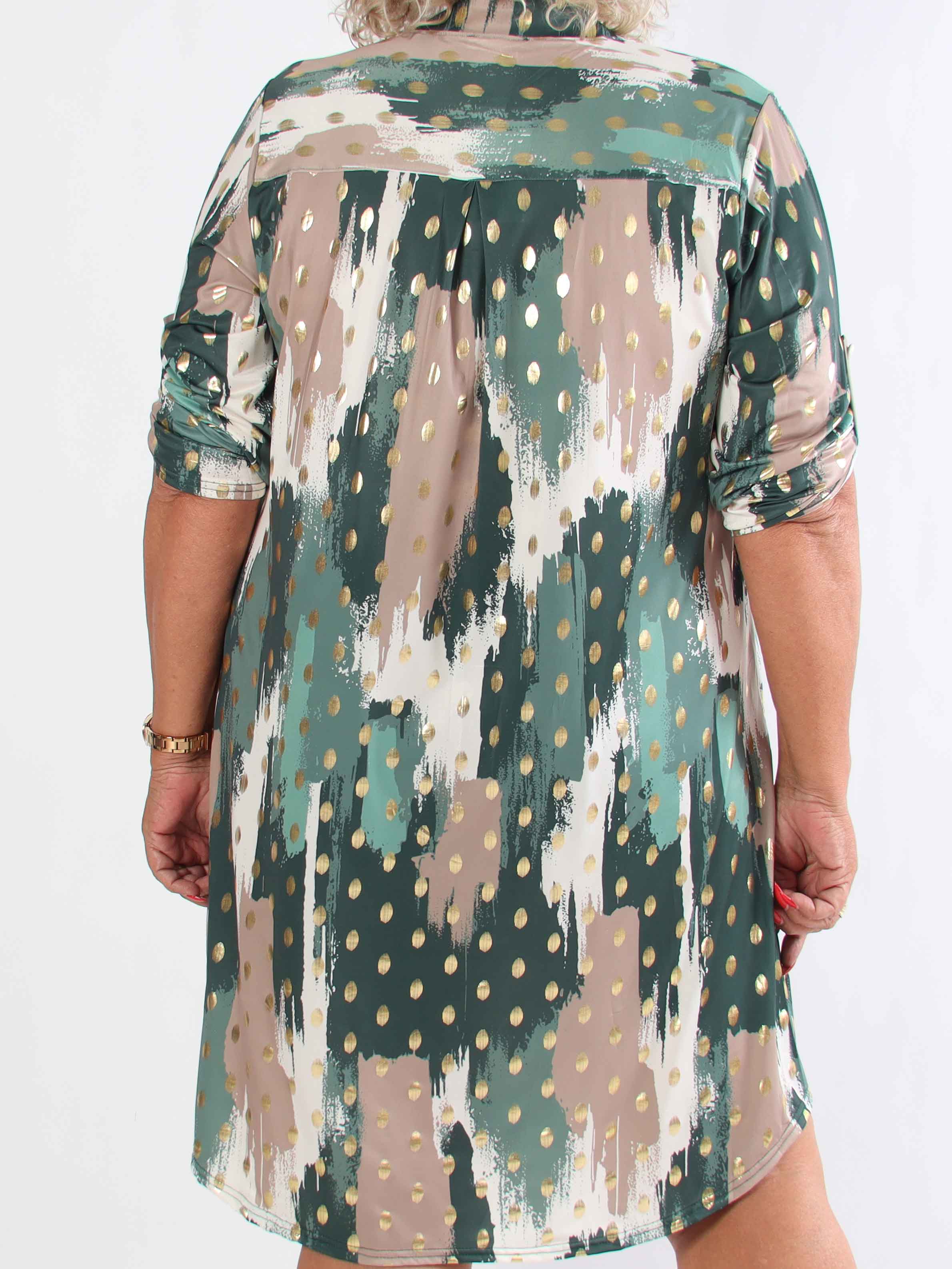 Ebba Paint Long - Elastisk flerfärgad plus size klänning med guldprickar