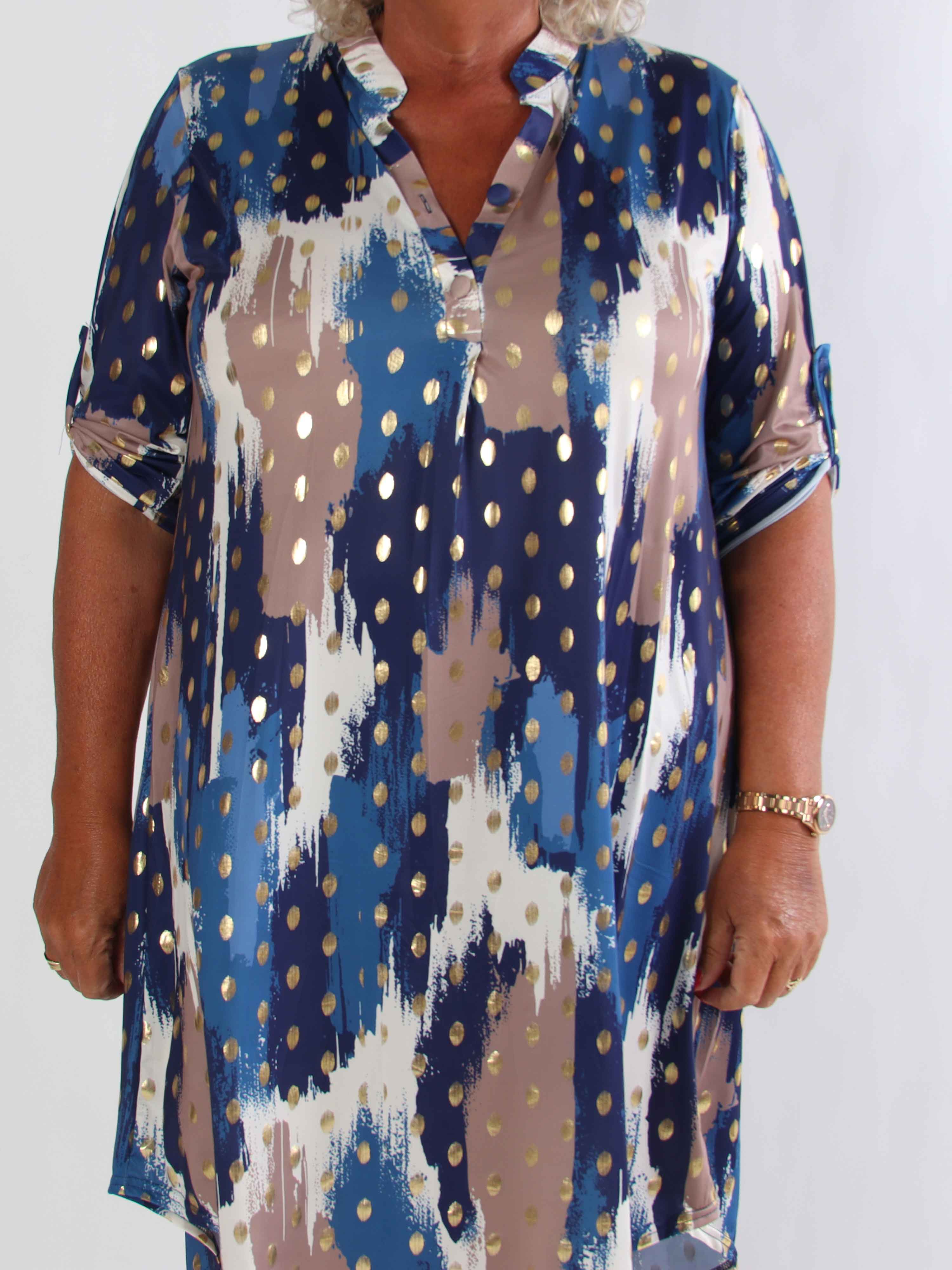 Ebba Paint Long - Elastisk flerfärgad plus size klänning med guldprickar