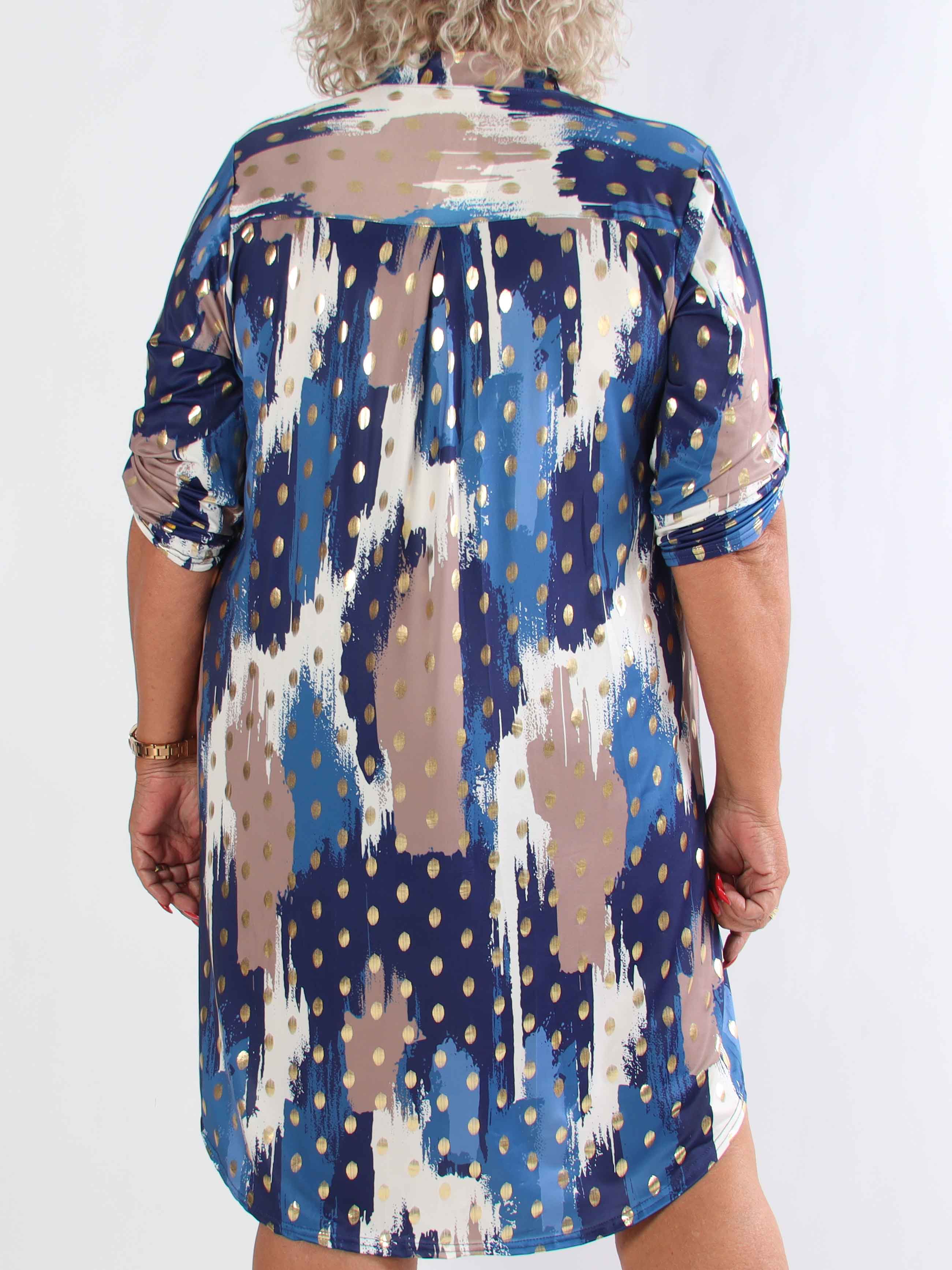 Ebba Paint Long - Elastisk flerfärgad plus size klänning med guldprickar